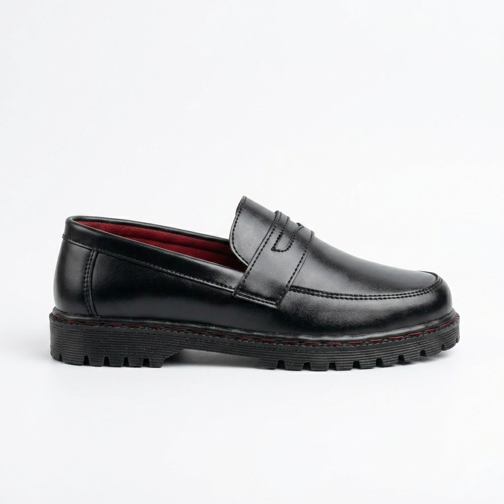 Nugee Zepyr Penny Loafers Black Stiching Maroon