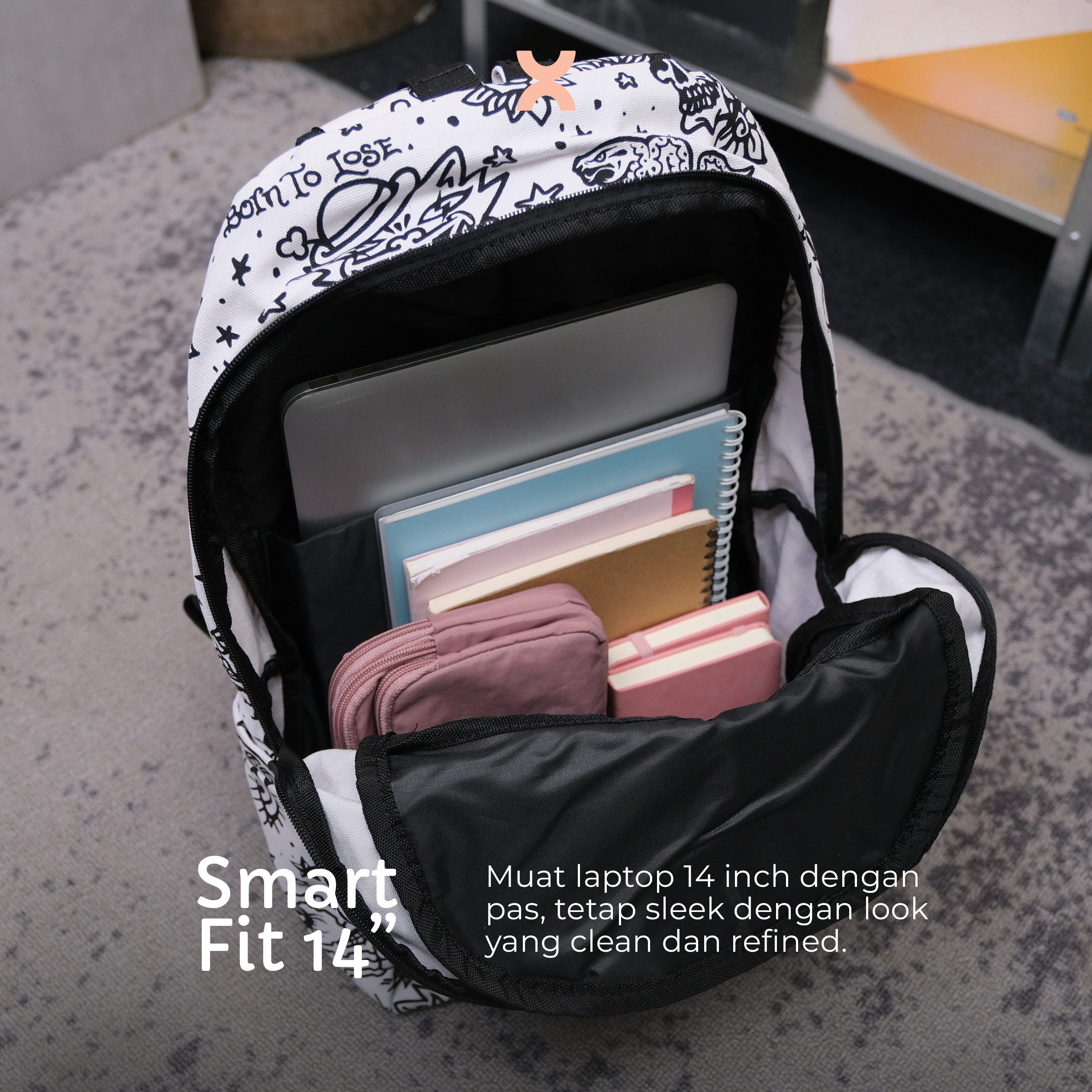 HYTRIX Doodles Tas Ransel Medium Backpack Wanita Canvas Printed Fahion Korea Stylish (AF90)