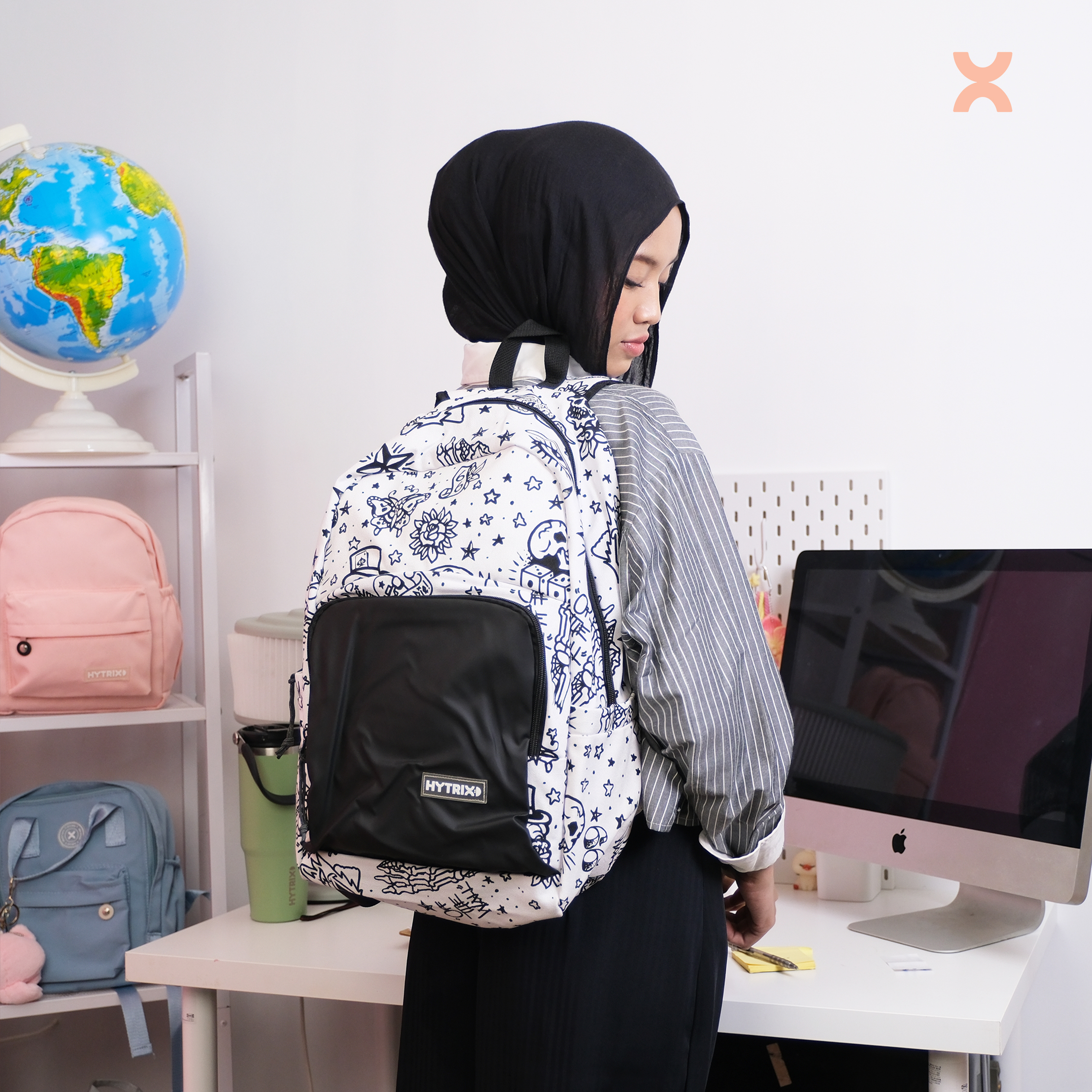 HYTRIX Doodles Tas Ransel Medium Backpack Wanita Canvas Printed Fahion Korea Stylish (AF90)