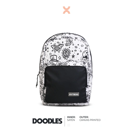 HYTRIX Doodles Tas Ransel Medium Backpack Wanita Canvas Printed Fahion Korea Stylish (AF90)