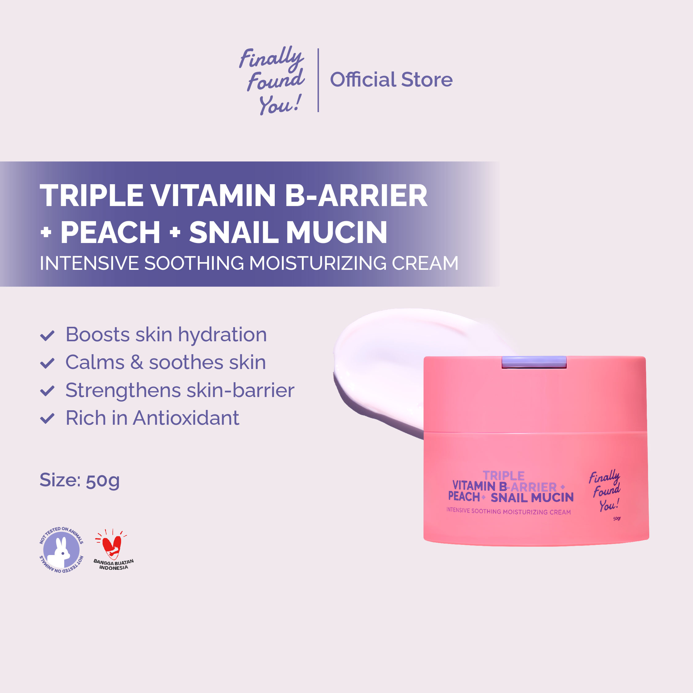 Finally Found You! TRIPLE VITAMIN B-ARRIER + PEACH + SNAIL MUCIN Intensive Soothing Moisturizing Cream 50gr