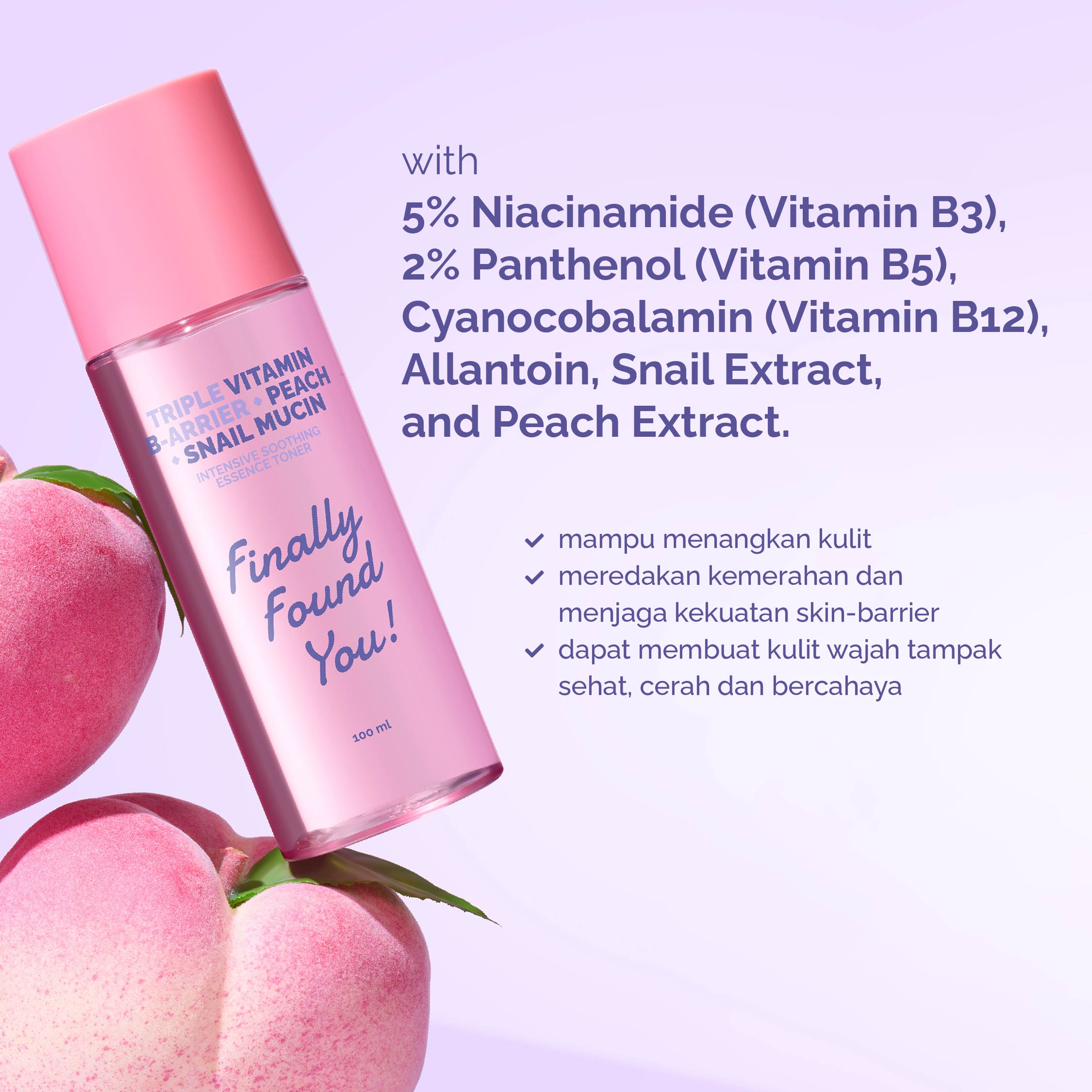 Finally Found You! Triple Vitamin B-Arrier + Peach + Snail Mucin Intensive Soothing Essence Toner 100mL