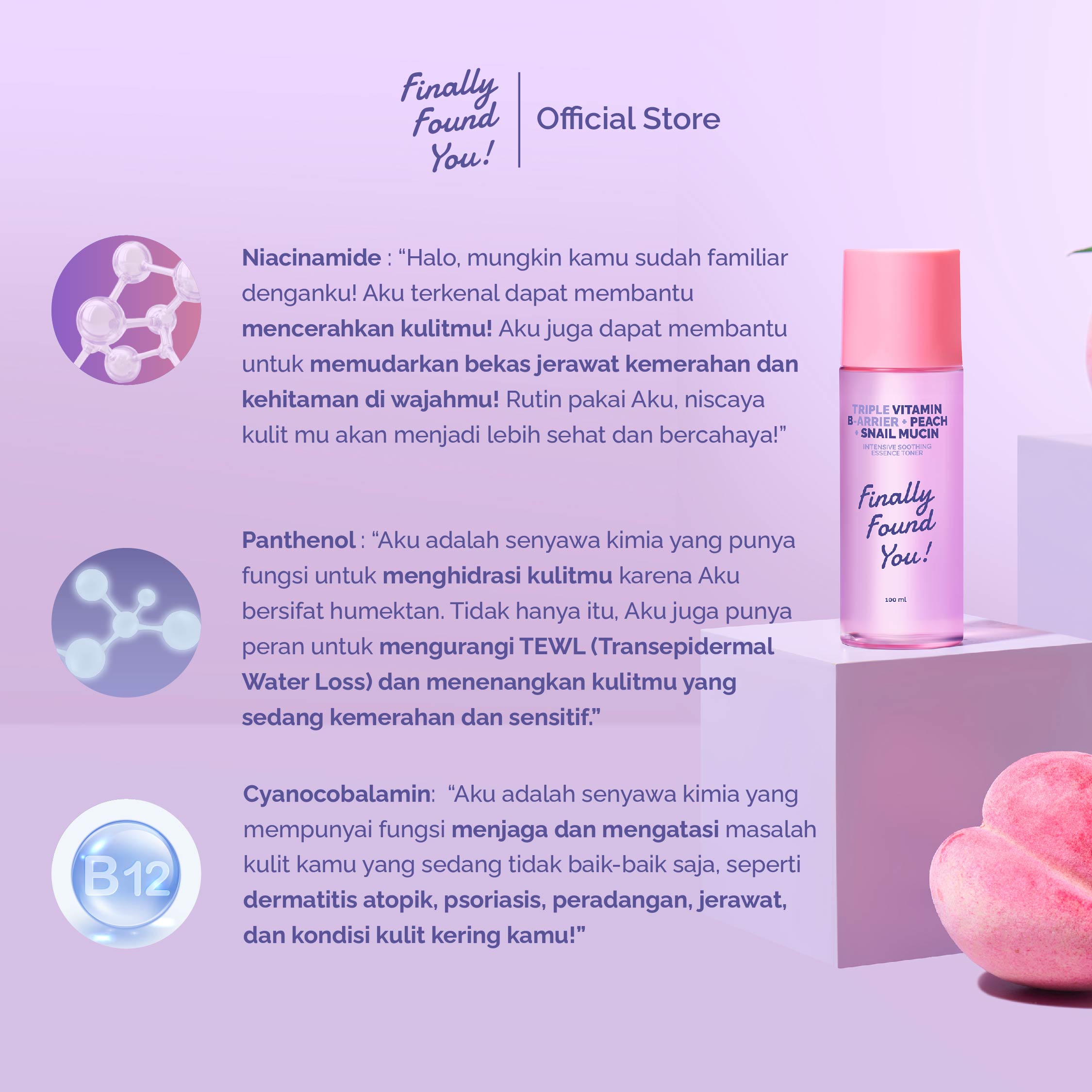 Finally Found You! Triple Vitamin B-Arrier + Peach + Snail Mucin Intensive Soothing Essence Toner 100mL