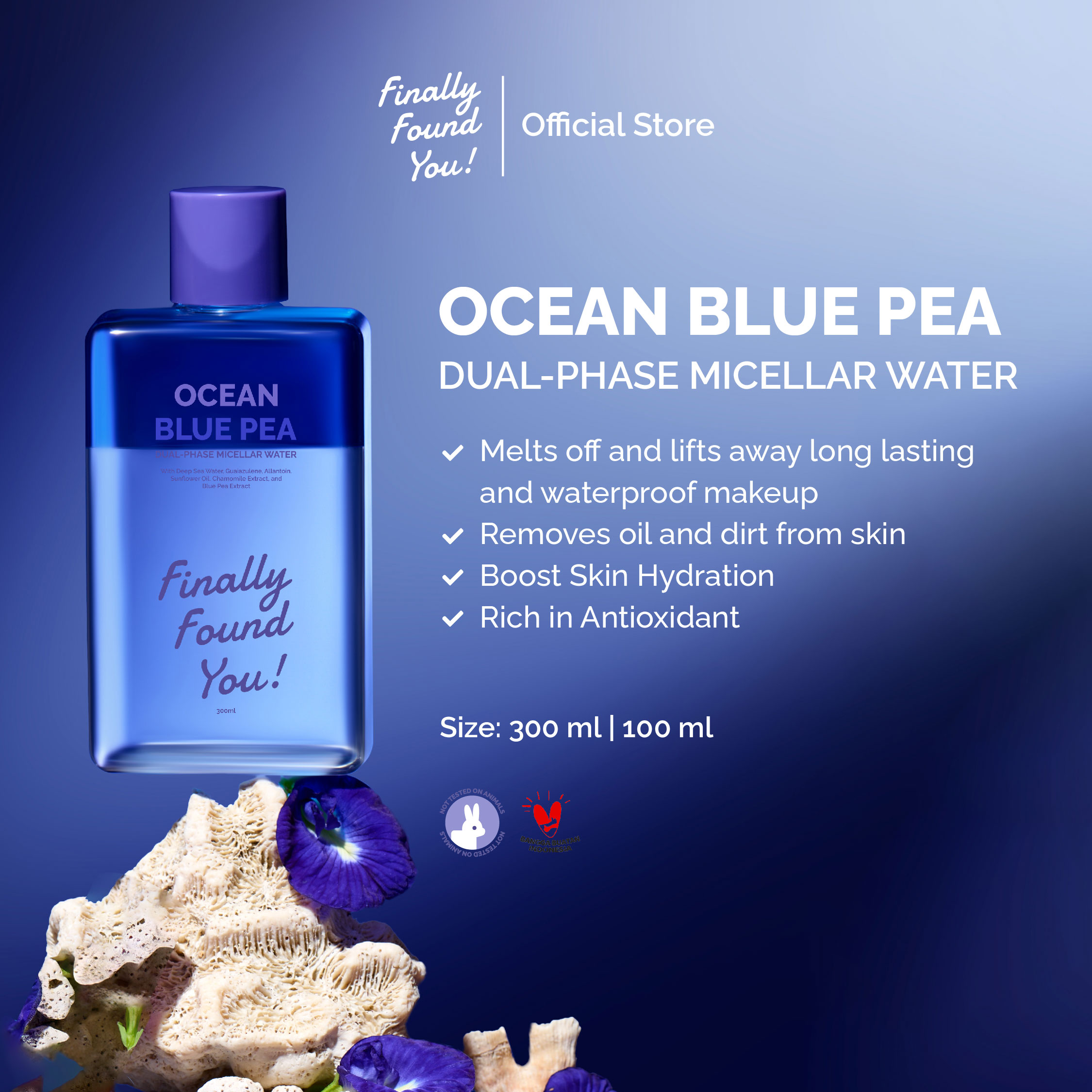 Finally Found You! Ocean Blue Pea Dual-Phase Micellar Water 300mL & 100mL