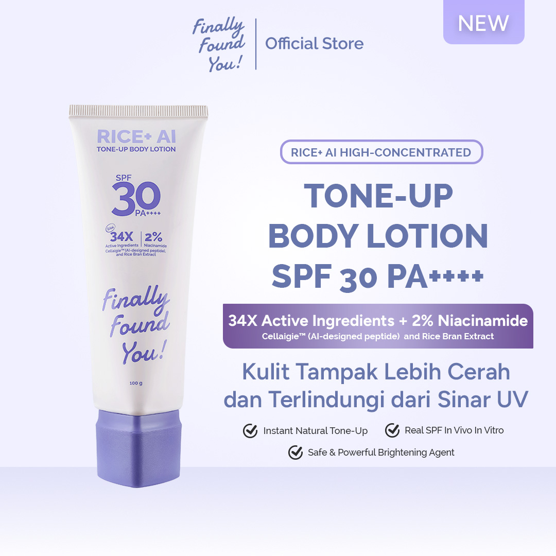 Finally Found You! RICE+ AI UV Bright Tone-Up Lotion SPF 30 PA++++ | Lotion Badan Cerah & Proteksi UV