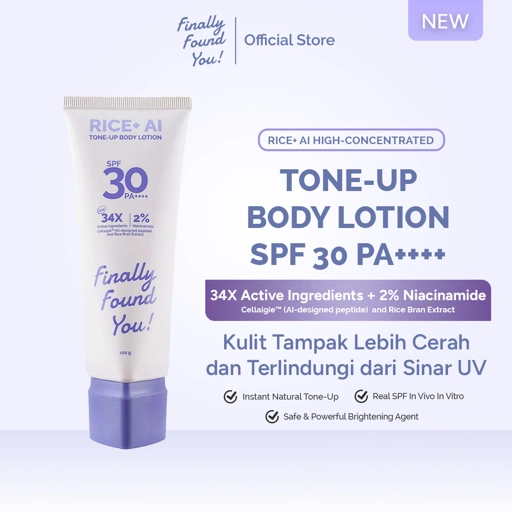 Finally Found You! RICE+ AI UV Bright Tone-Up Lotion SPF 30 PA++++ | Lotion Badan Cerah & Proteksi UV