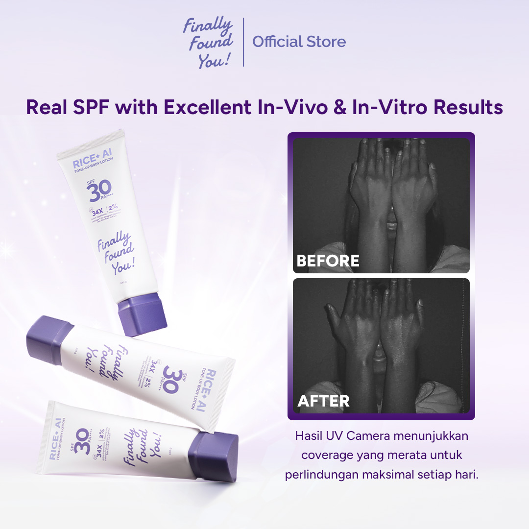 Finally Found You! RICE+ AI UV Bright Tone-Up Lotion SPF 30 PA++++ | Lotion Badan Cerah & Proteksi UV