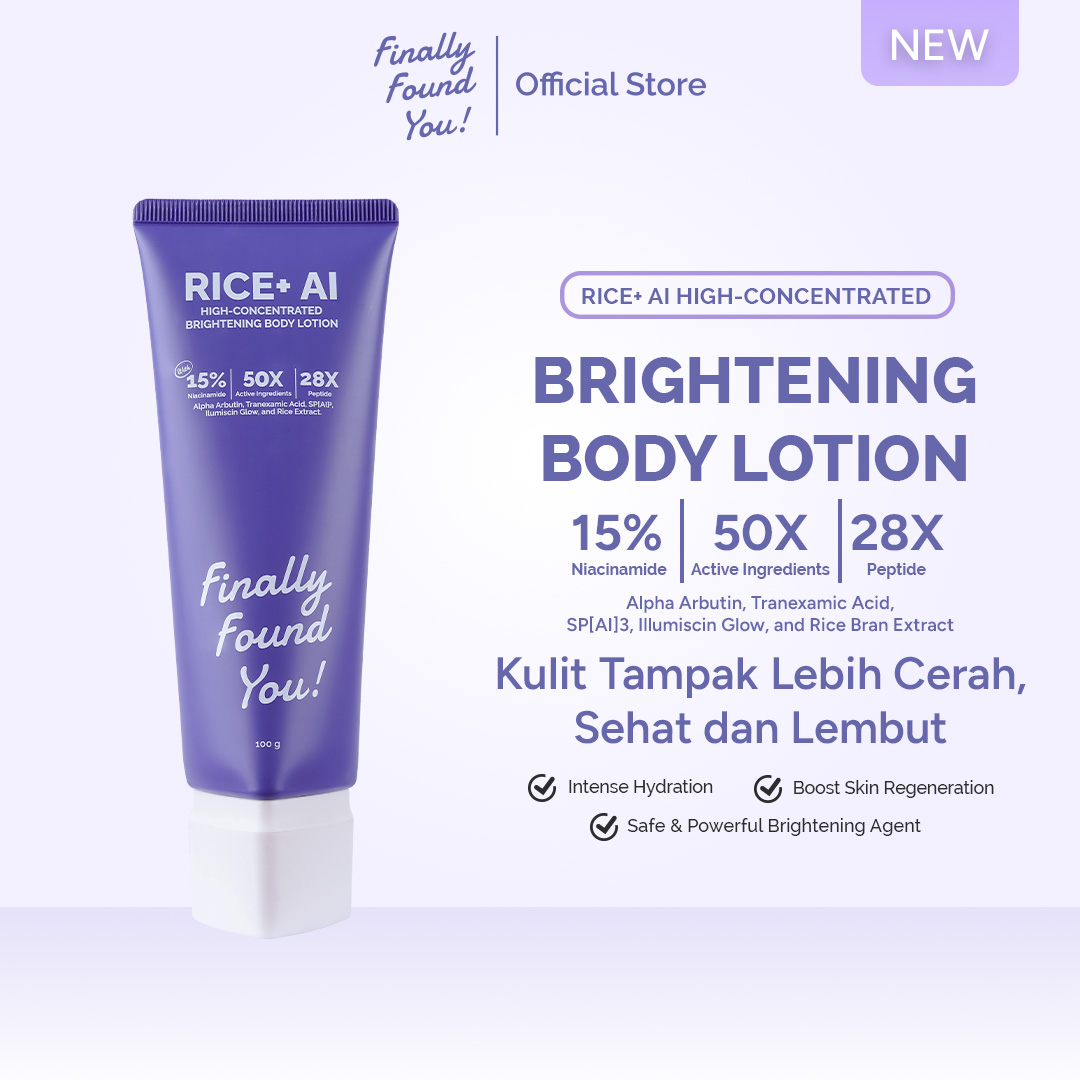 Finally Found You! RICE+ AI High-Concentrated Brightening Body Lotion | Lotion Badan Pencerah dengan 15% Niacinamide untuk Kulit Kusam & Belang