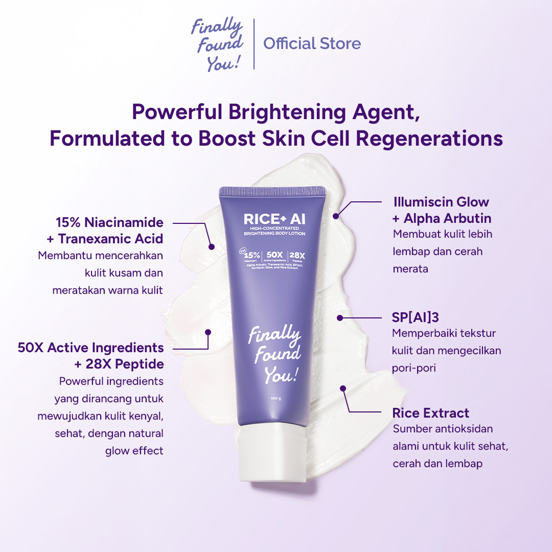 Finally Found You! RICE+ AI High-Concentrated Brightening Body Lotion | Lotion Badan Pencerah dengan 15% Niacinamide untuk Kulit Kusam & Belang