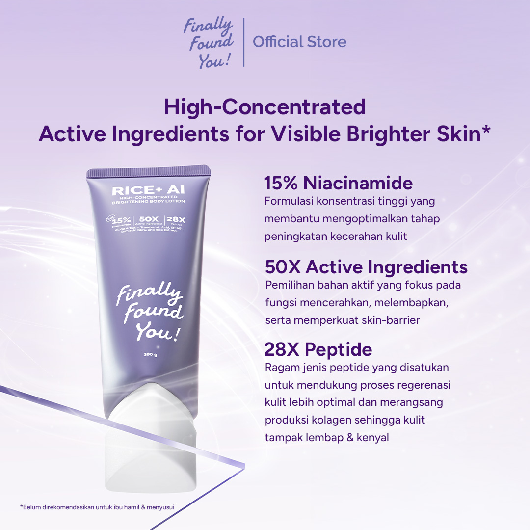 Finally Found You! RICE+ AI High-Concentrated Brightening Body Lotion | Lotion Badan Pencerah dengan 15% Niacinamide untuk Kulit Kusam & Belang
