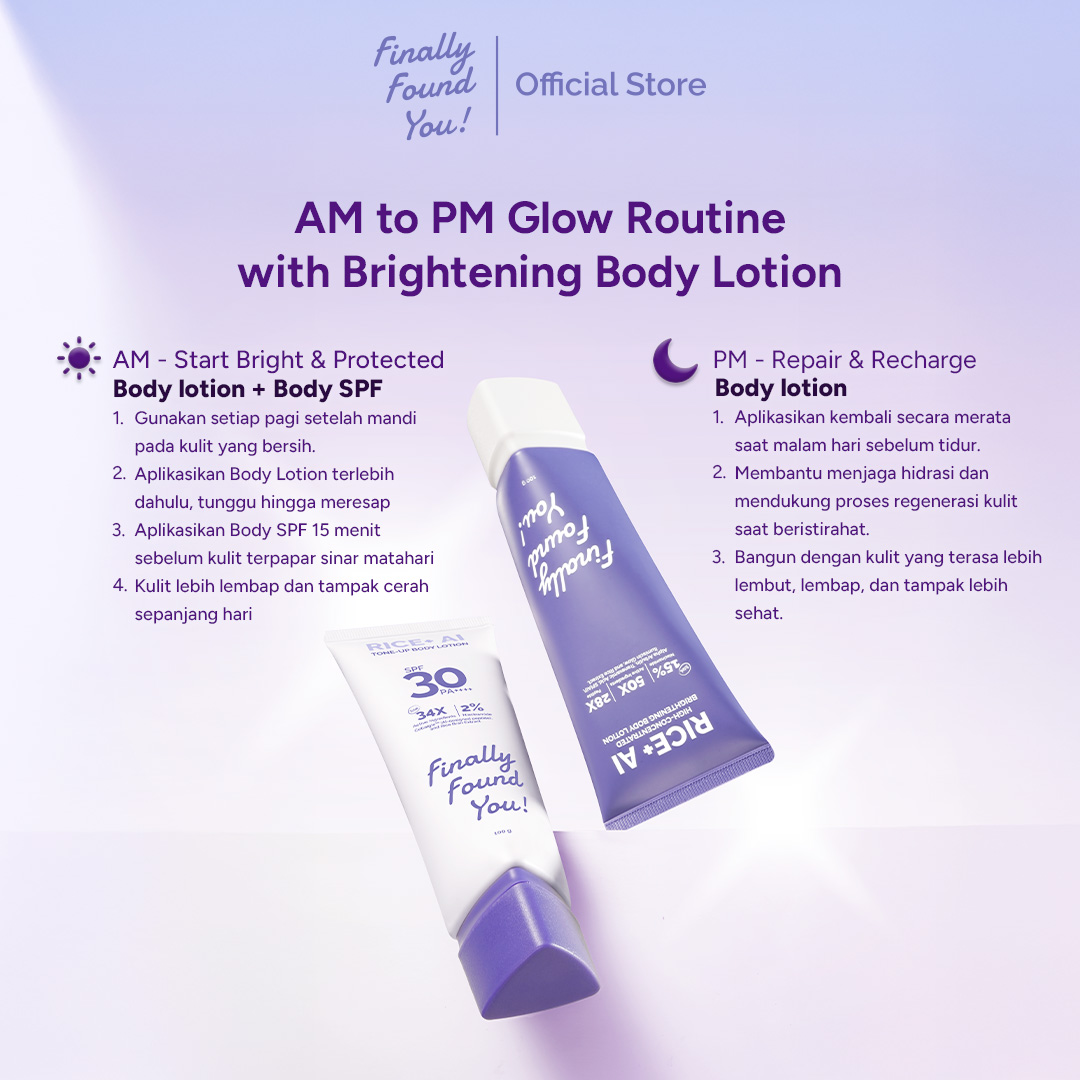 Finally Found You! RICE+ AI High-Concentrated Brightening Body Lotion | Lotion Badan Pencerah dengan 15% Niacinamide untuk Kulit Kusam & Belang