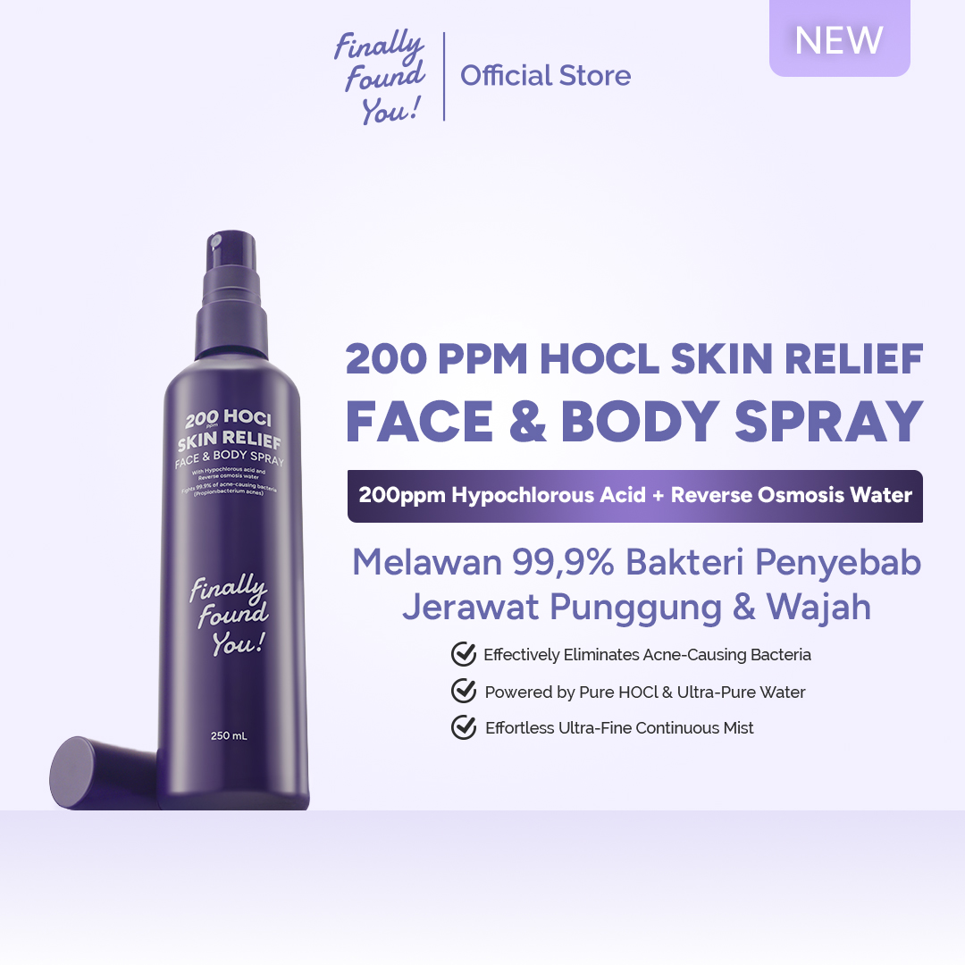 Finally Found You! 200 ppm HOCl Skin Relief Face & Body Spray 250mL | Spray untuk Menenangkan Kulit Berjerawat, Kemerahan, dan Iritasi pada Wajah & Badan