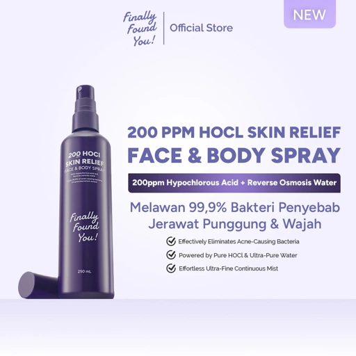 Finally Found You! 200 ppm HOCl Skin Relief Face & Body Spray 250mL | Spray untuk Menenangkan Kulit Berjerawat, Kemerahan, dan Iritasi pada Wajah & Badan