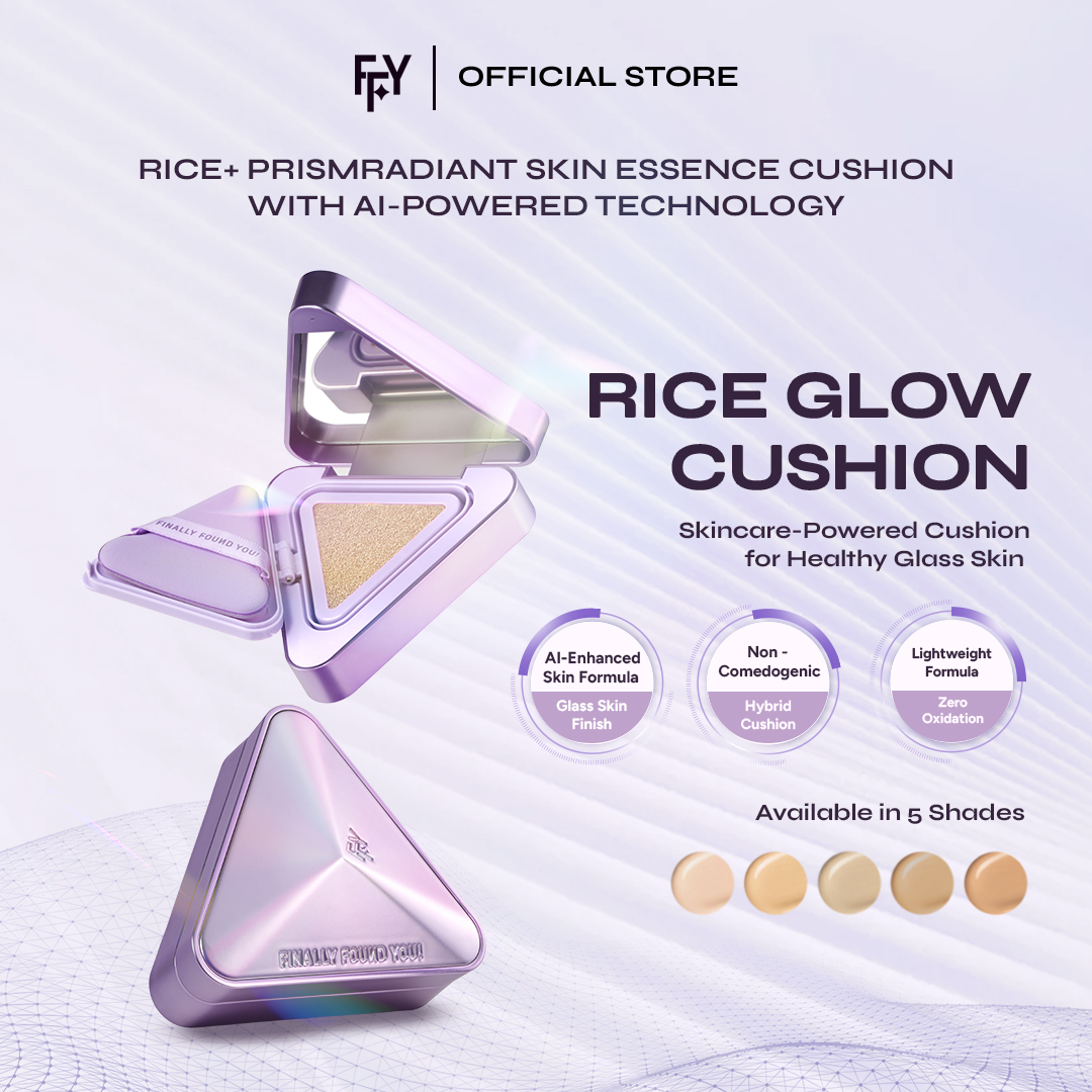 Finally Found You! RICE+ PrismRadiant Skin Essence Cushion with AI-Powered Technology | Rice Glow Cushion Essence Non-Comedogenic Weightless Coverage, Tekstur Ringan, Minim Oksidasi