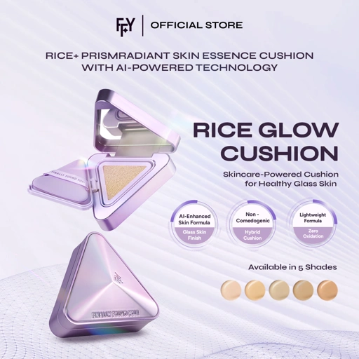 Finally Found You! RICE+ PrismRadiant Skin Essence Cushion with AI-Powered Technology | Rice Glow Cushion Essence Non-Comedogenic Weightless Coverage, Tekstur Ringan, Minim Oksidasi