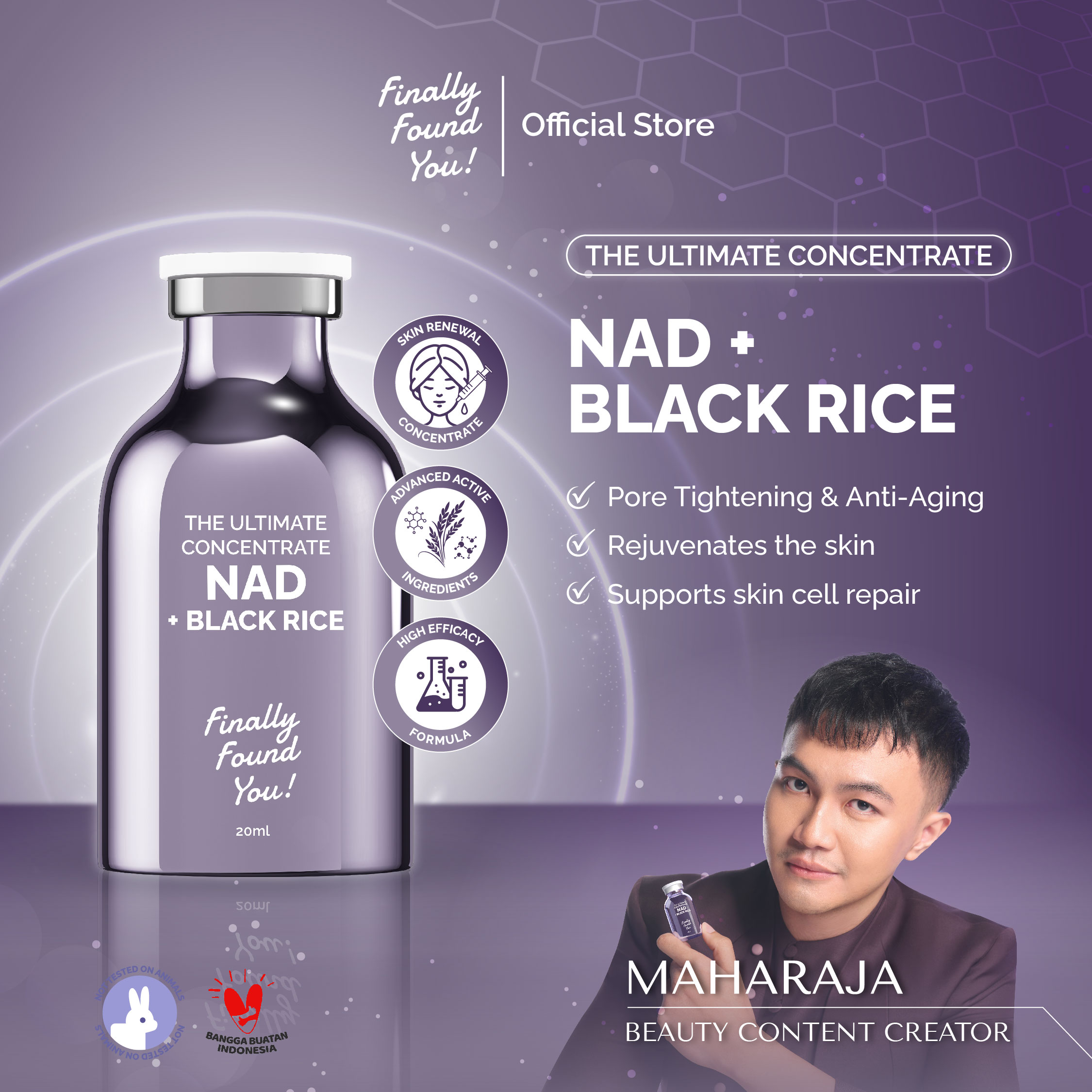 The Ultimate Concentrate NAD + Black Rice 20mL | Pore-Tightening & Brightening Serum untuk membantu mengecilkan pori dan mencerahkan kulit