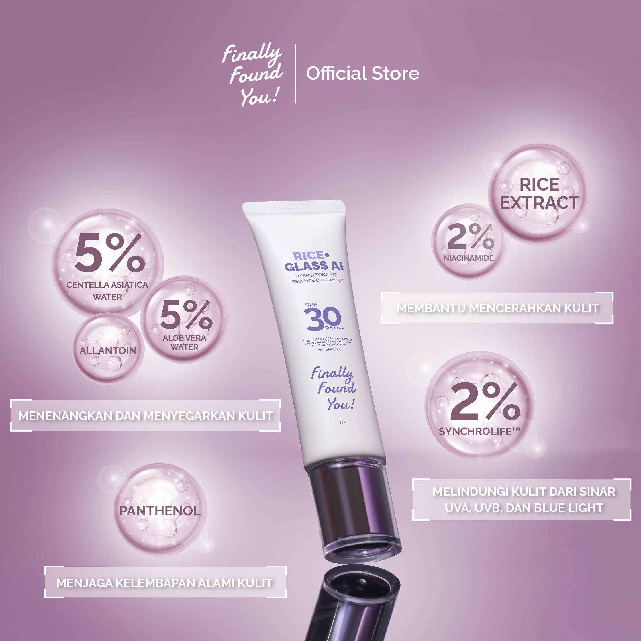 Finally Found You! RICE+ Glass AI Hybrid Tone-Up Essence Day Cream SPF 30 PA++++