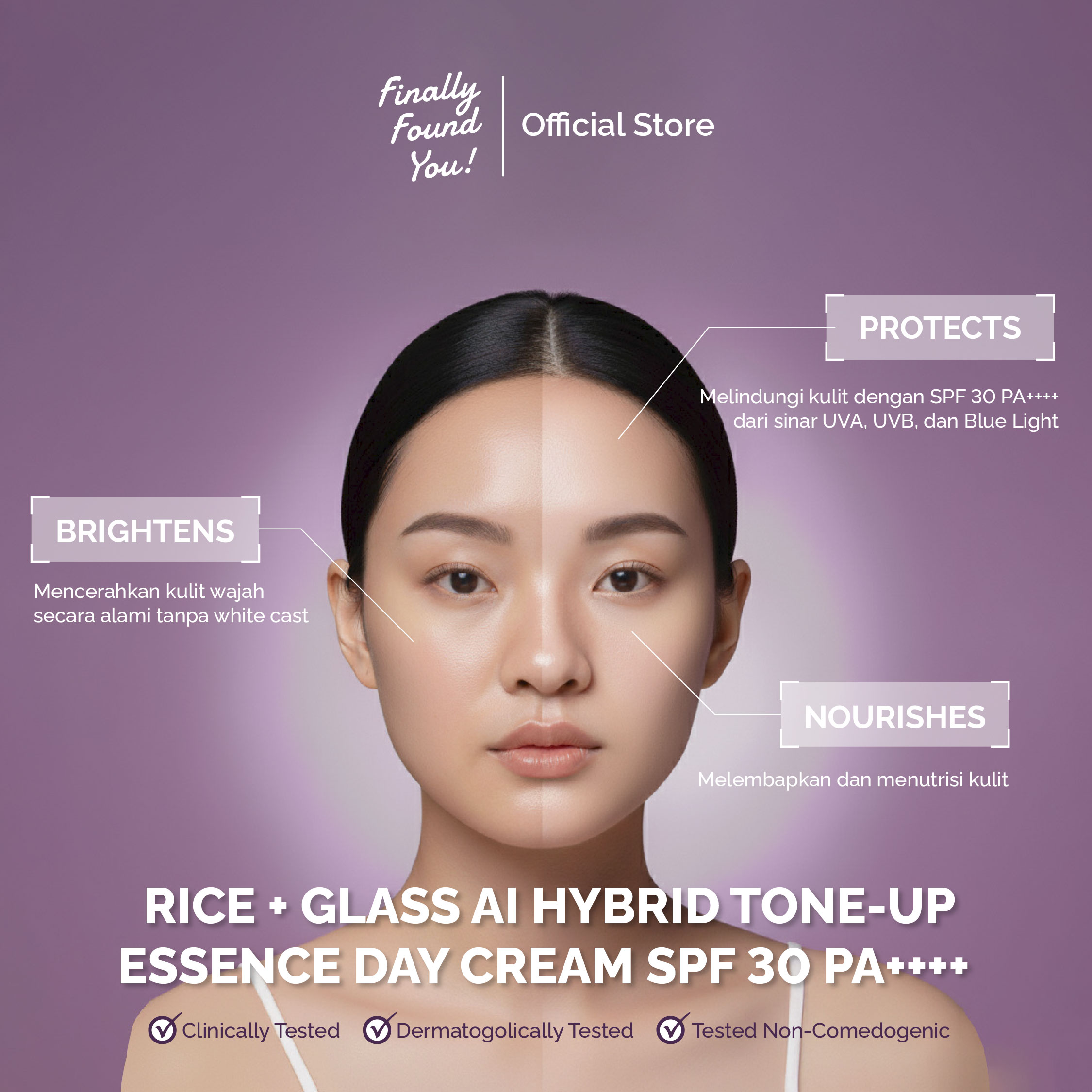 Finally Found You! RICE+ Glass AI Hybrid Tone-Up Essence Day Cream SPF 30 PA++++