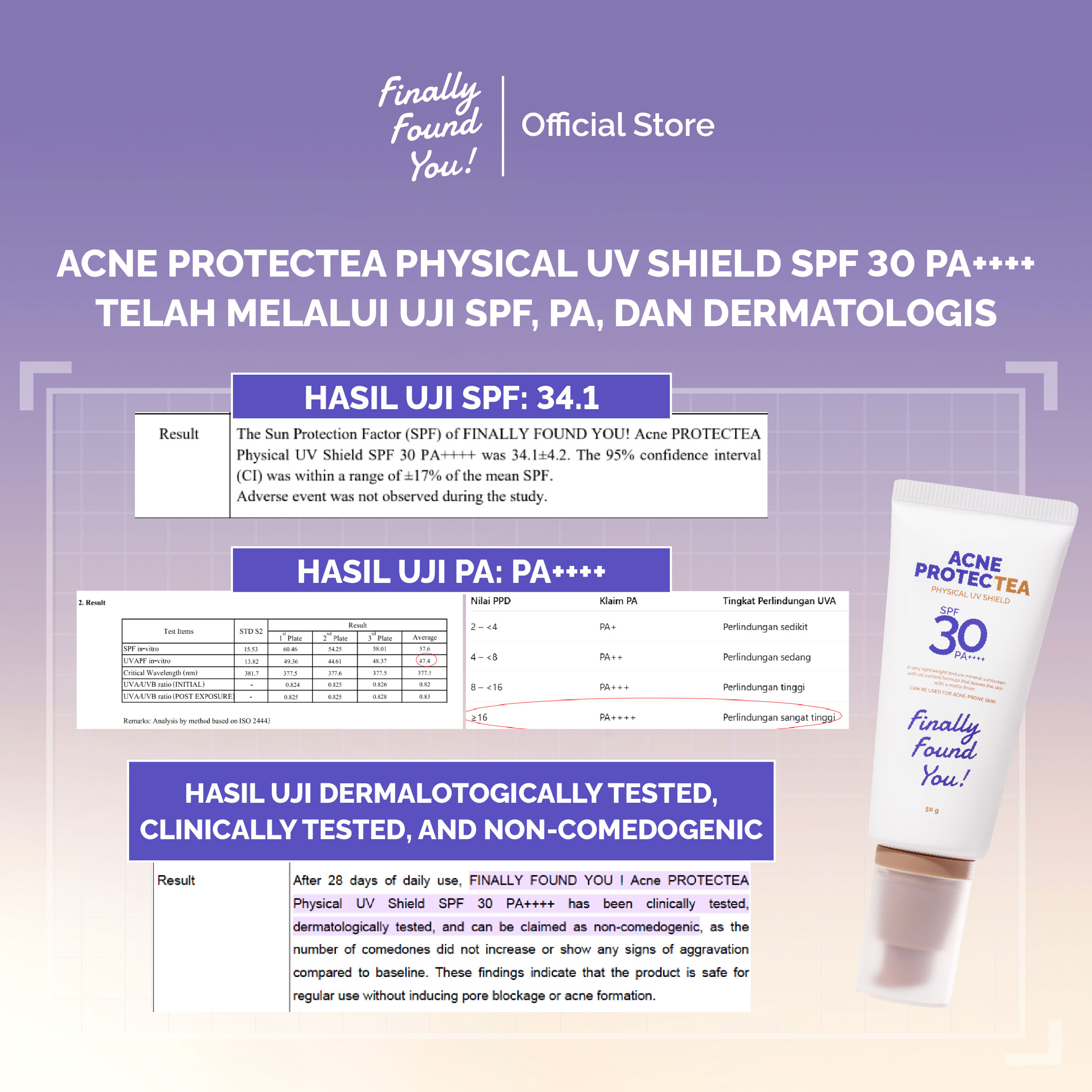 Finally Found You! Acne ProtecTea Physical Sunscreen SPF 30 PA++++ 50g| Sunscreen Wajah untuk Kulit Berjerawat & Sensitif