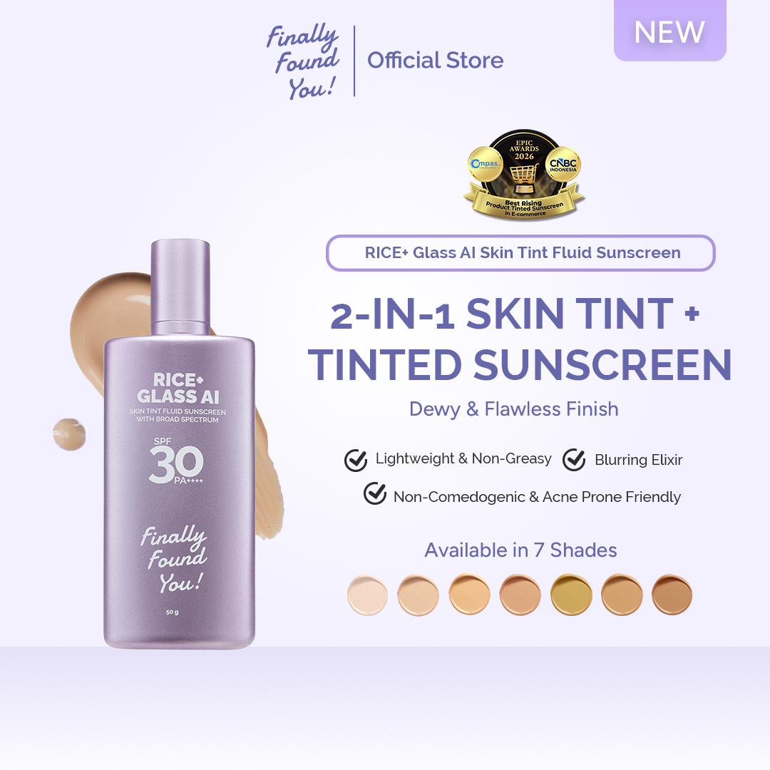 Finally Found You! RICE+ Glass AI Skin Tint Fluid Sunscreen with Broad Spectrum SPF 30 PA++++ | 2in1 Skin Tint & Tinted Sunscreen