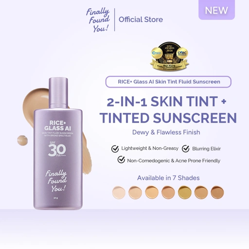 Finally Found You! RICE+ Glass AI Skin Tint Fluid Sunscreen with Broad Spectrum SPF 30 PA++++ | 2in1 Skin Tint & Tinted Sunscreen