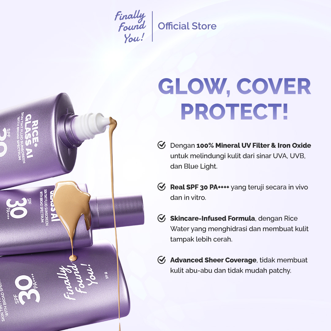 Finally Found You! RICE+ Glass AI Skin Tint Fluid Sunscreen with Broad Spectrum SPF 30 PA++++ | 2in1 Skin Tint & Tinted Sunscreen