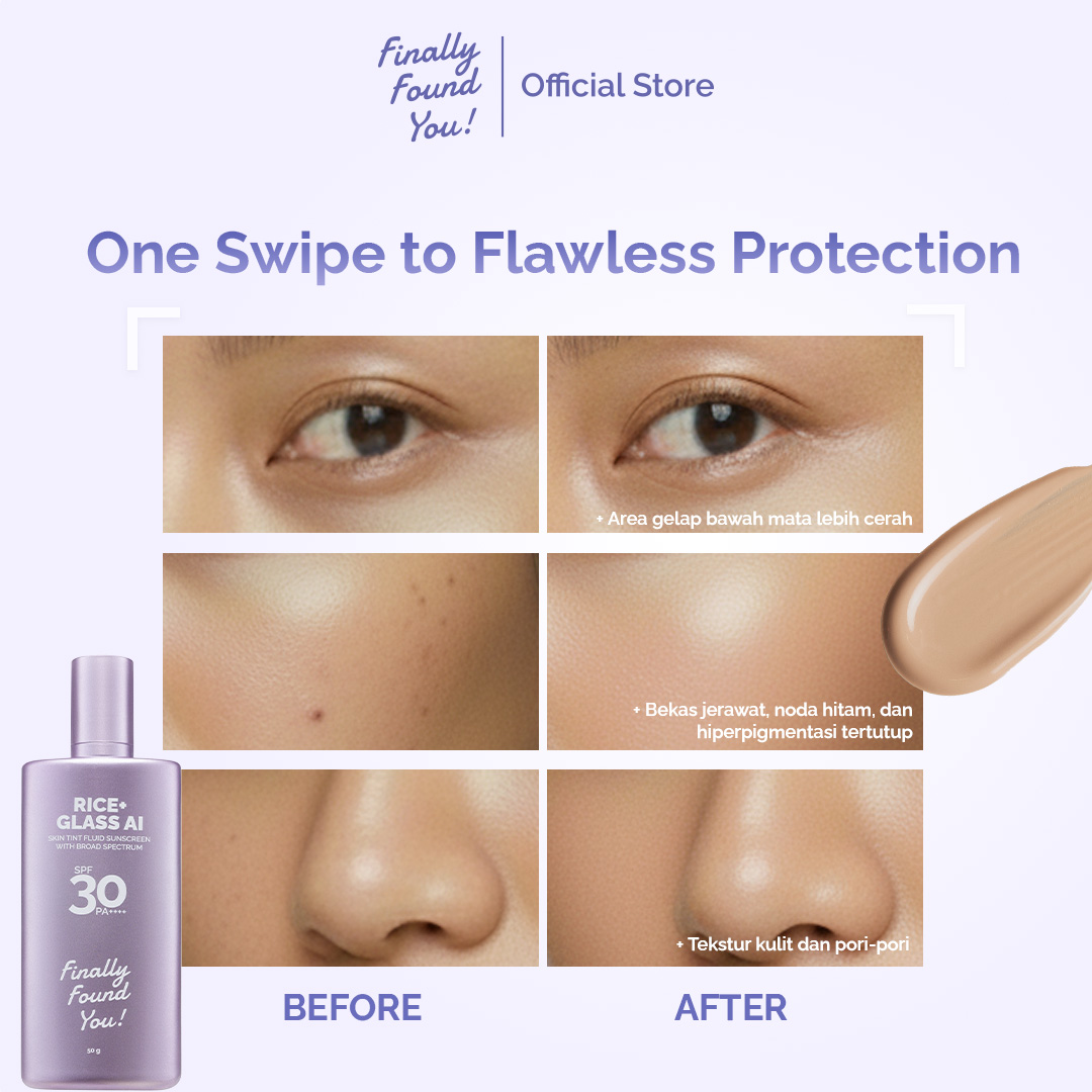 Finally Found You! RICE+ Glass AI Skin Tint Fluid Sunscreen with Broad Spectrum SPF 30 PA++++ | 2in1 Skin Tint & Tinted Sunscreen