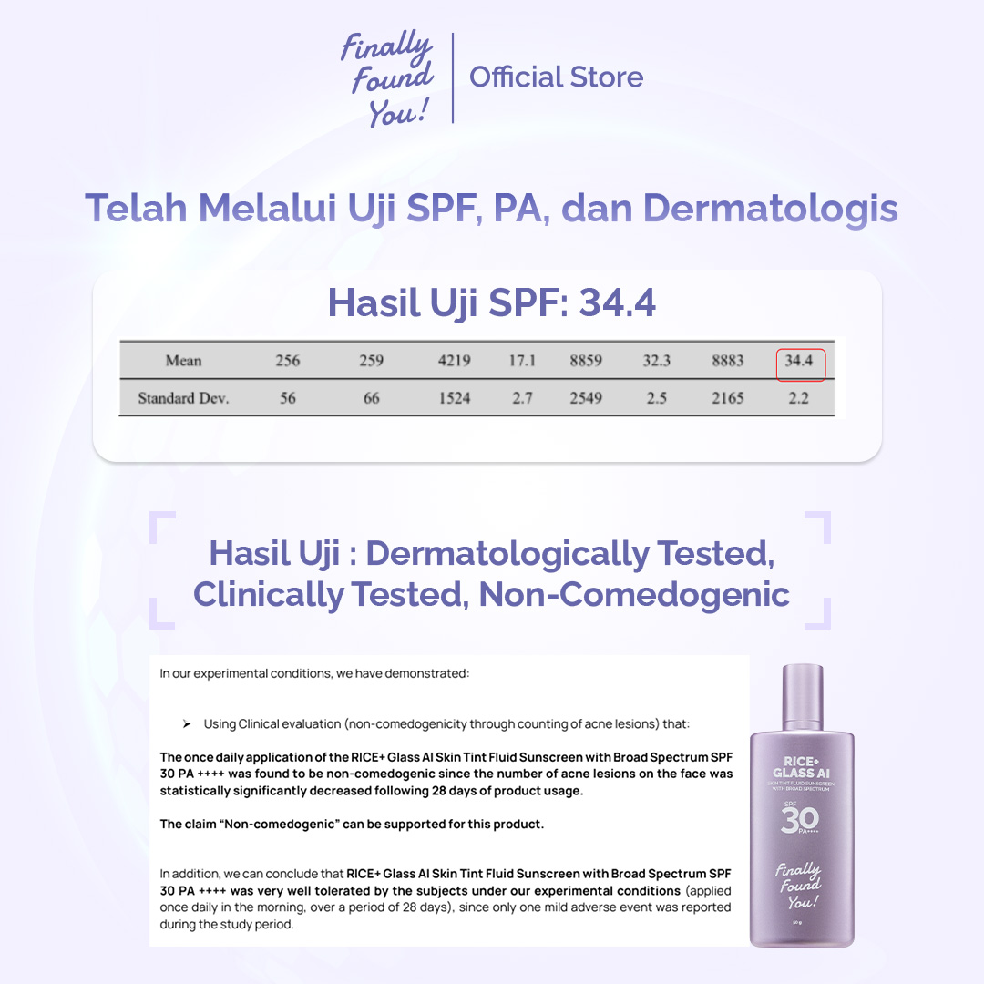Finally Found You! RICE+ Glass AI Skin Tint Fluid Sunscreen with Broad Spectrum SPF 30 PA++++ | 2in1 Skin Tint & Tinted Sunscreen