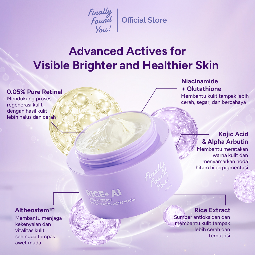 RICE+ AI High-Concentrated Brightening Body Mask | Masker Badan Pencerah untuk Kulit Kusam 100gr