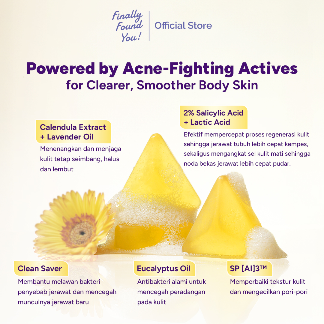 Finally Found You! CALM-DULA + AI Acne Relief Body Soap | Sabun Badan Anti Jerawat & Menenangkan Kulit Sensitif