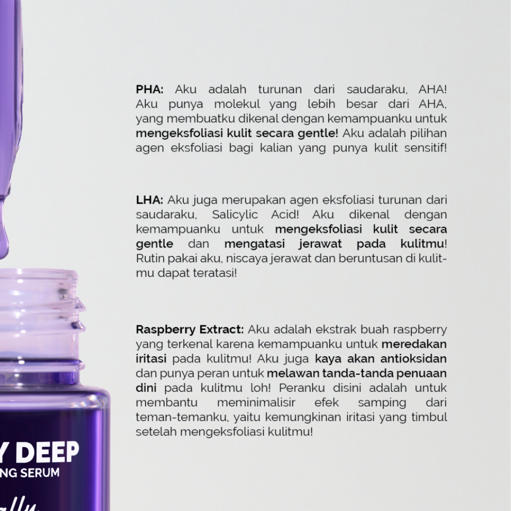 Finally Found You! BERRY DEEP Exfoliating Serum 20ml - Serum Exfoliasi Wajah dengan AHA BHA PHA LHA untuk Menghaluskan, Mencerahkan dan Mengangkat Sel Kulit Mati