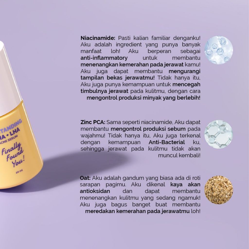 Finally Found You! OATSTANDING BHA + LHA Acne Serum - Serum untuk Merawat Kulit dan Melawan Bakteri Jerawat 20ml