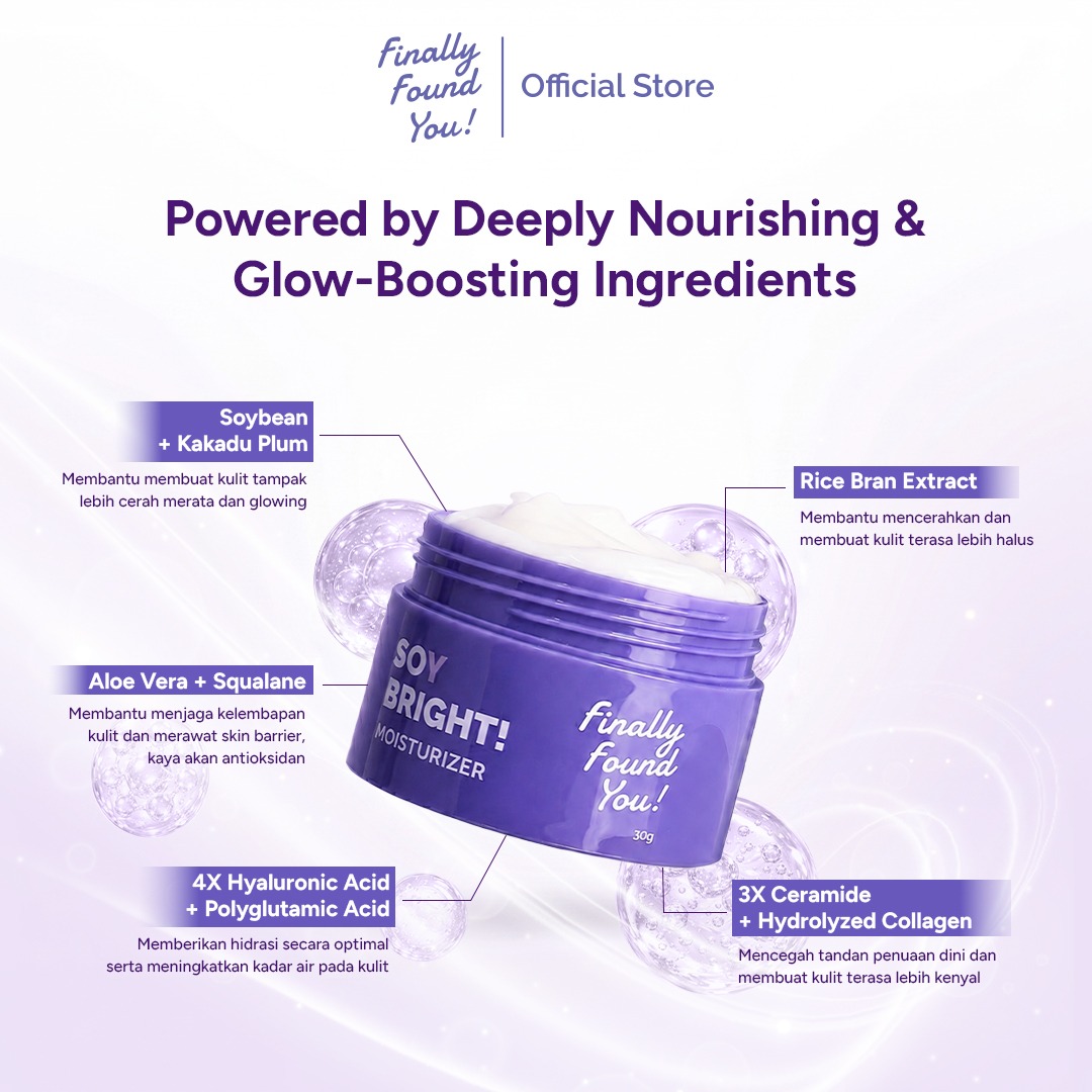 Finally Found You! Soy Bright! Moisturizer - 2in1 Primer Makeup dan Gel Pelembab Krim Siang dan Malam