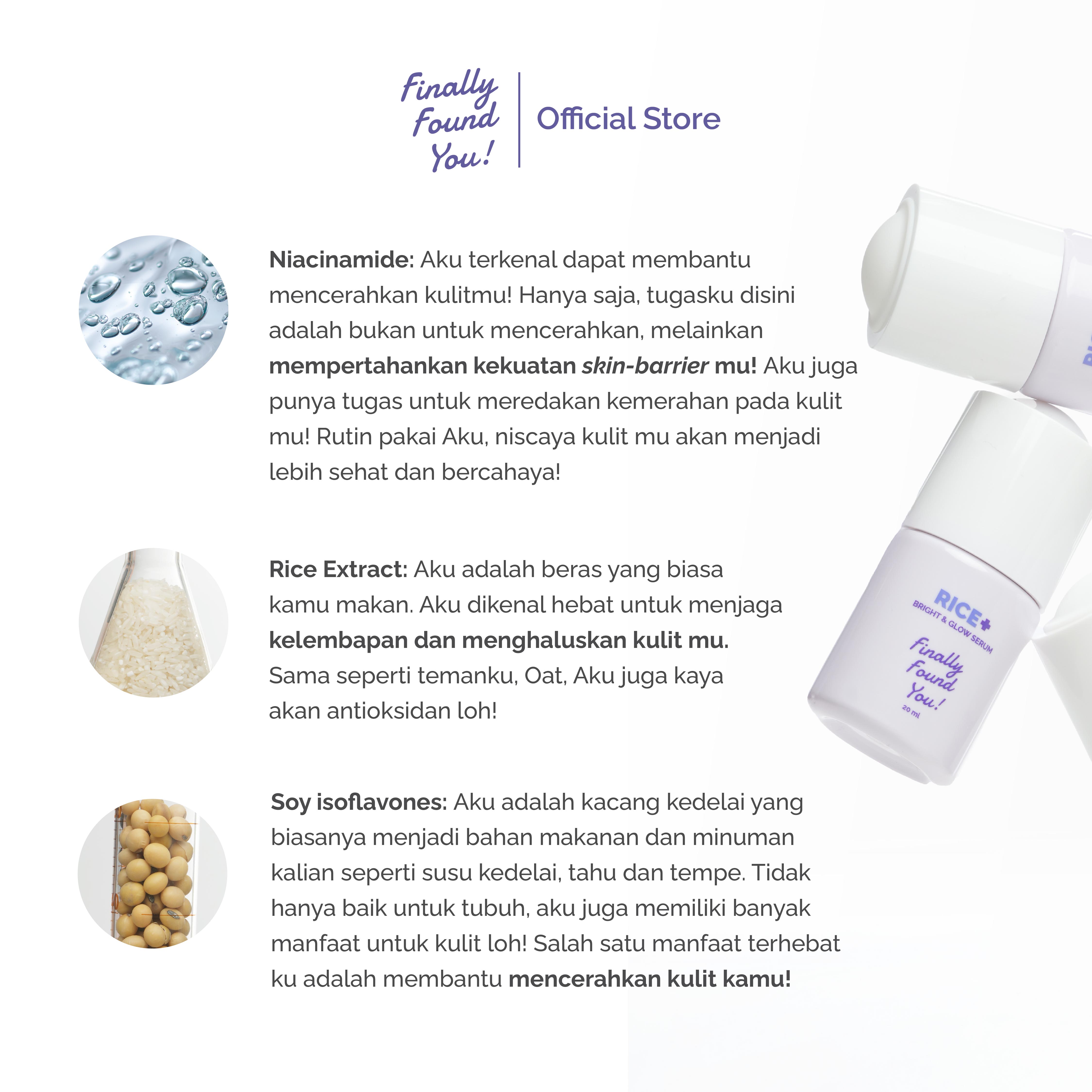Finally Found You! RICE + BRIGHT & GLOW SERUM 20ml | Serum mencerahkan dan meratakan warna kulit untuk semua jenis kulit