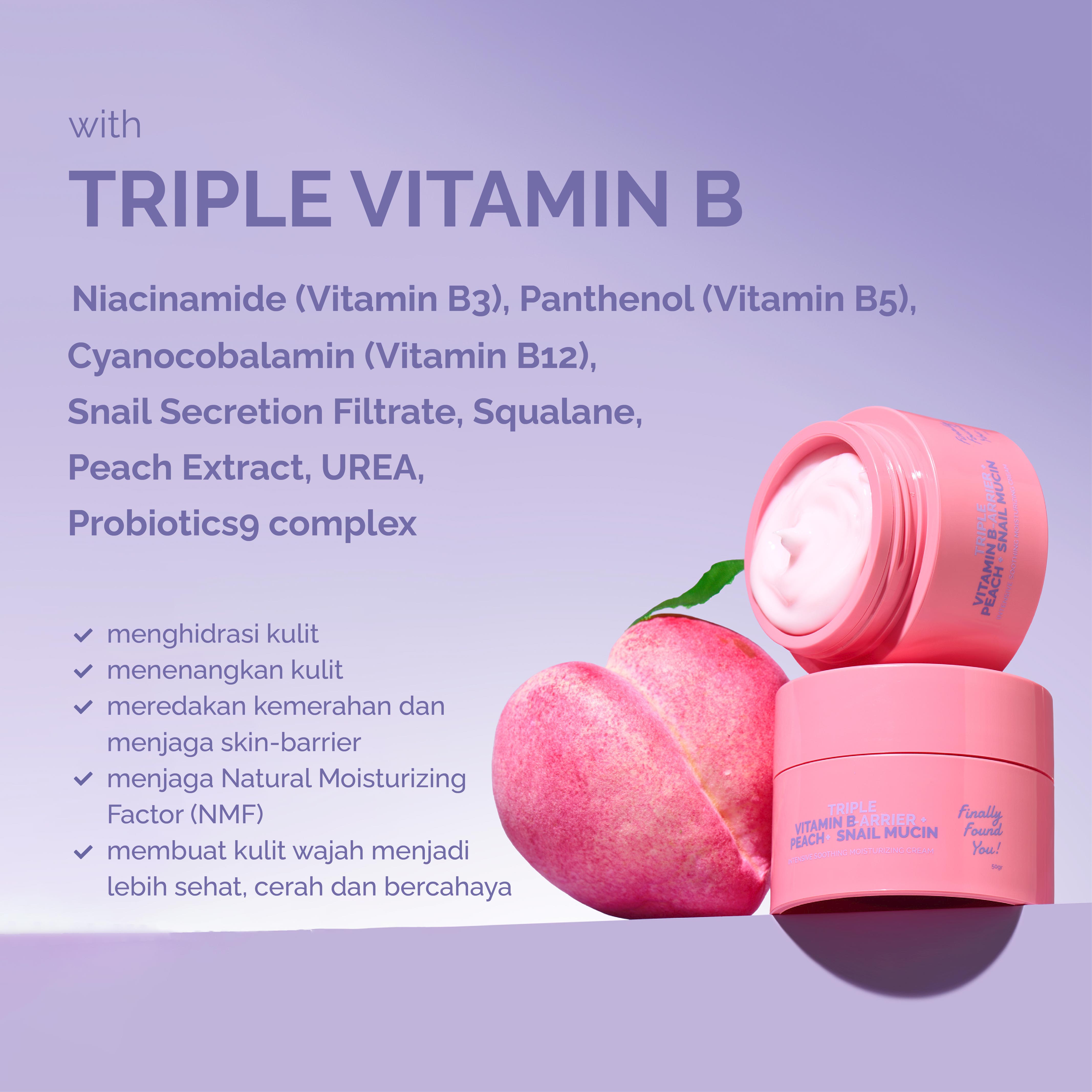 Finally Found You! TRIPLE VITAMIN B-ARRIER + PEACH + SNAIL MUCIN Intensive Soothing Moisturizing Cream 50gr