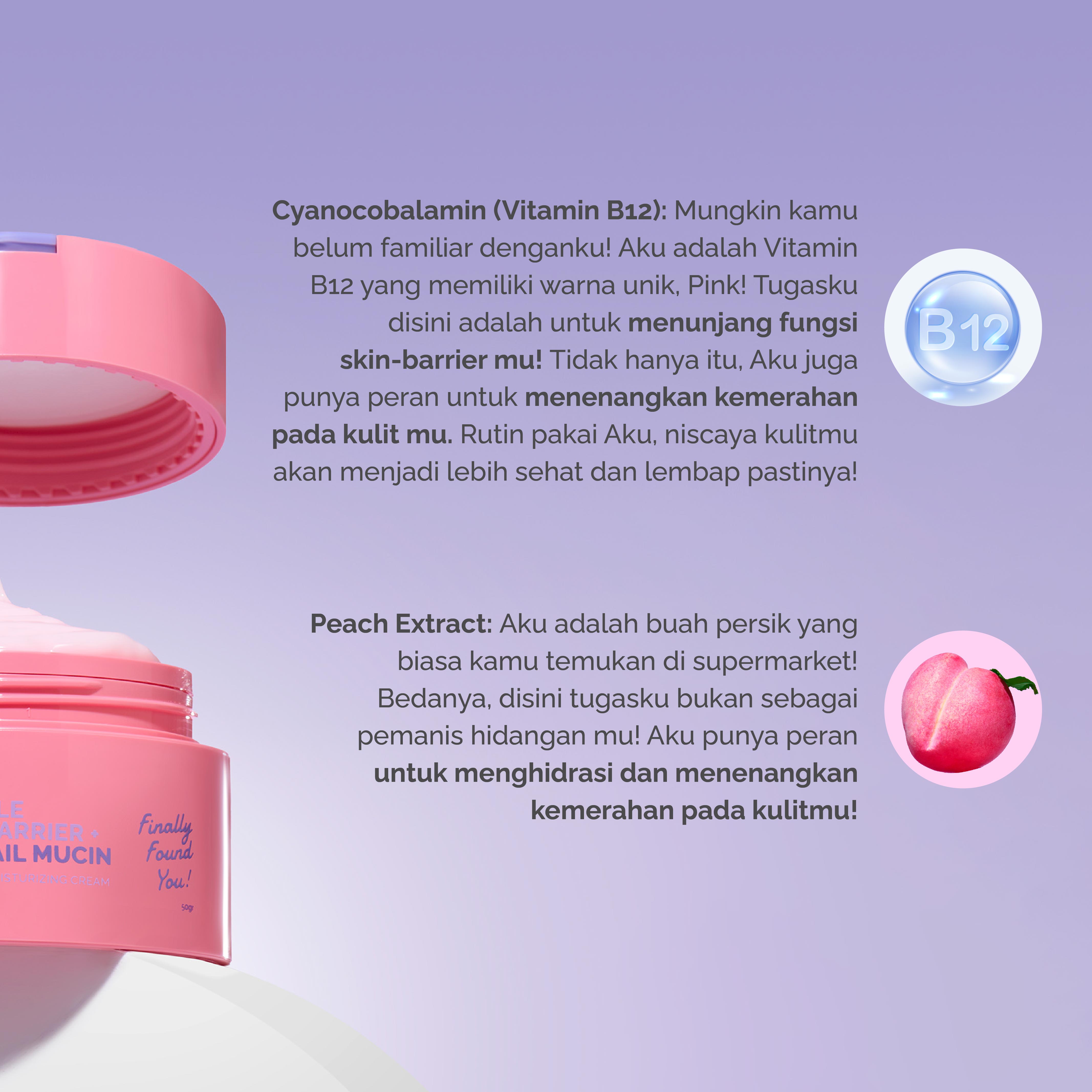 Finally Found You! TRIPLE VITAMIN B-ARRIER + PEACH + SNAIL MUCIN Intensive Soothing Moisturizing Cream 50gr