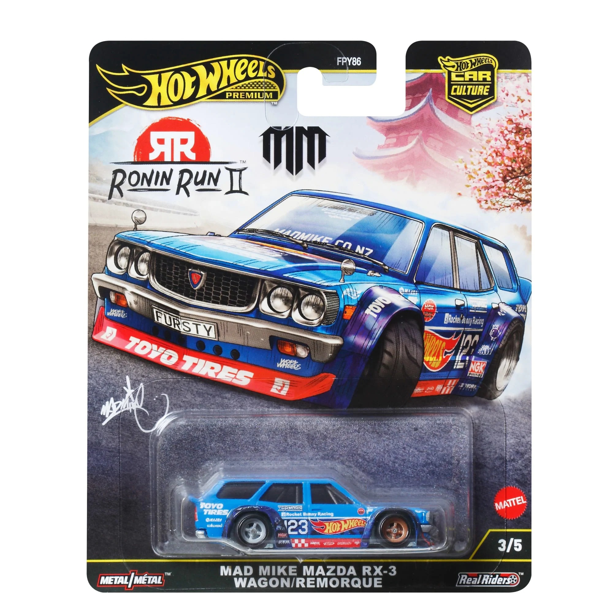 JBK50 | Hot Wheels Premium Car Culture Ronin Run Mad Mike Mazda Rx-3 Wagon Remorque