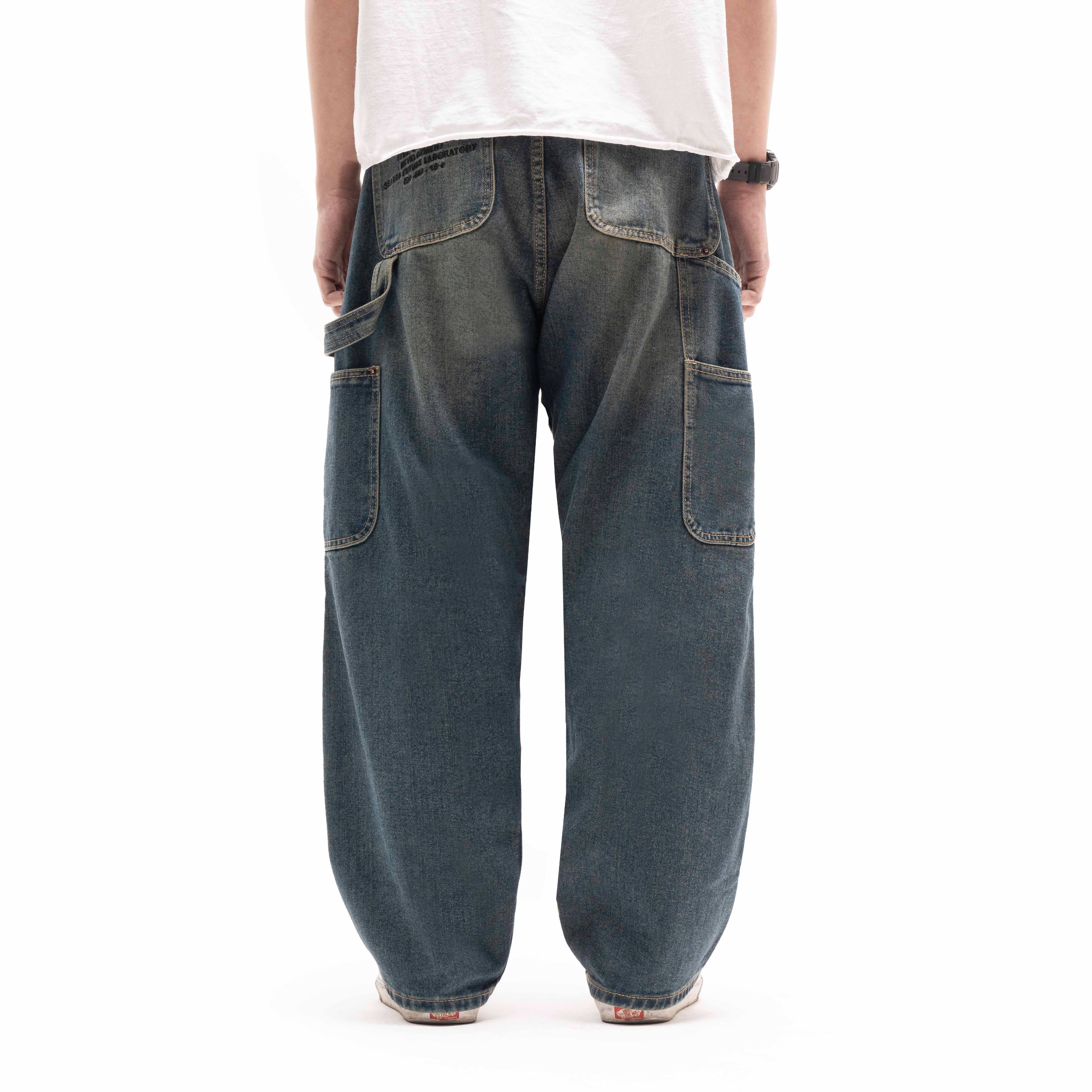 Queenbeer - Double Knee Carpenter Pants Baggy Fit Jonnah Blue Washed