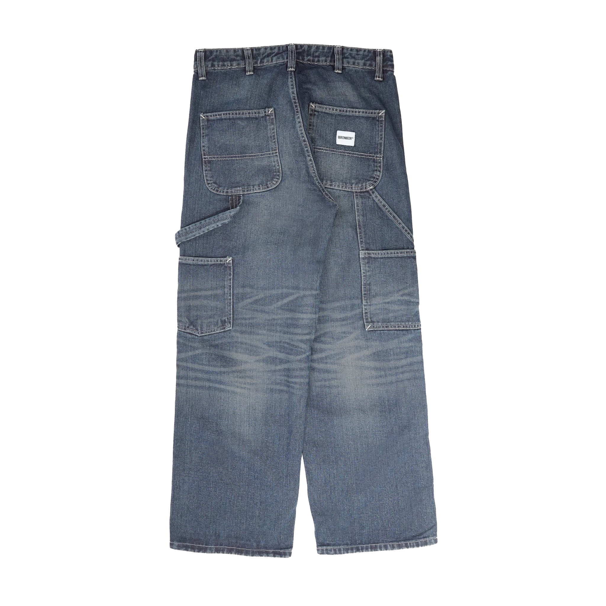 Queenbeer - Double Knee Carpenter Pants Morty Blue Washed