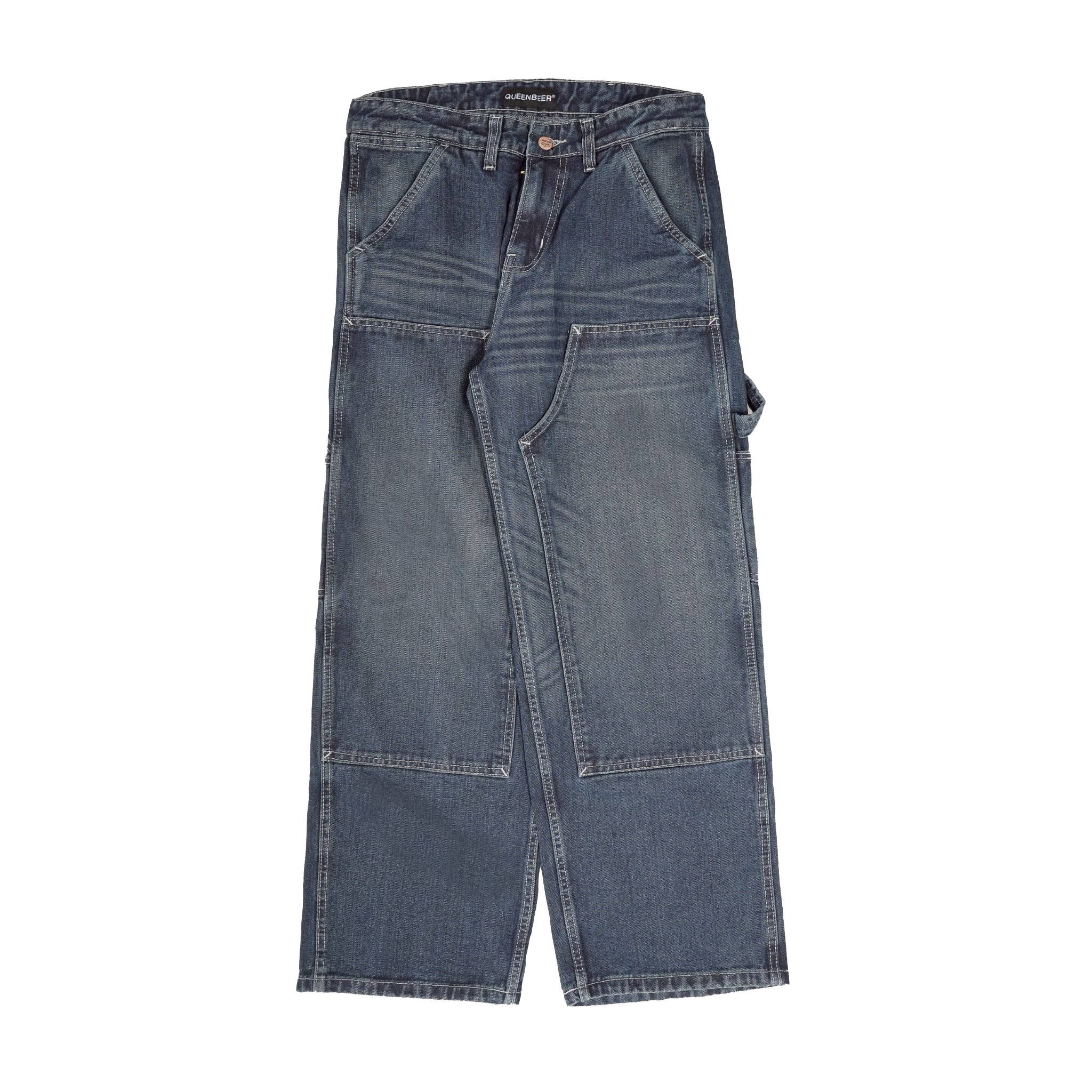 Queenbeer - Double Knee Carpenter Pants Morty Blue Washed