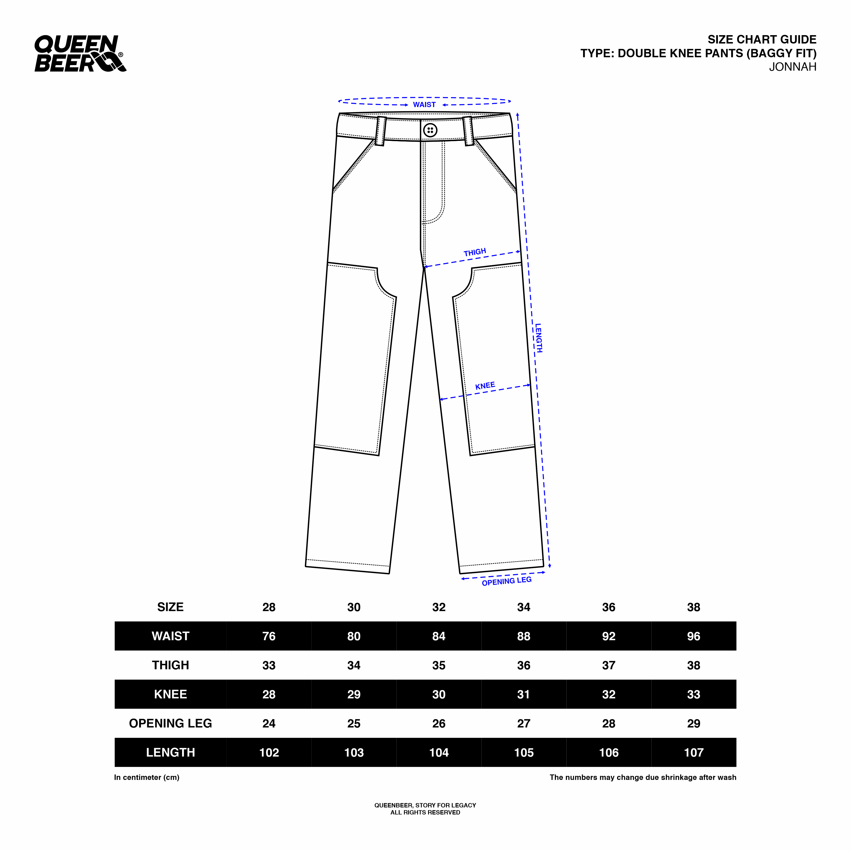 Queenbeer - Double Knee Carpenter Pants Baggy Fit Jonnah Blue Washed