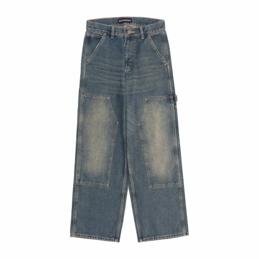 Queenbeer - Double Knee Carpenter Pants Baggy Fit Jonnah Blue Washed