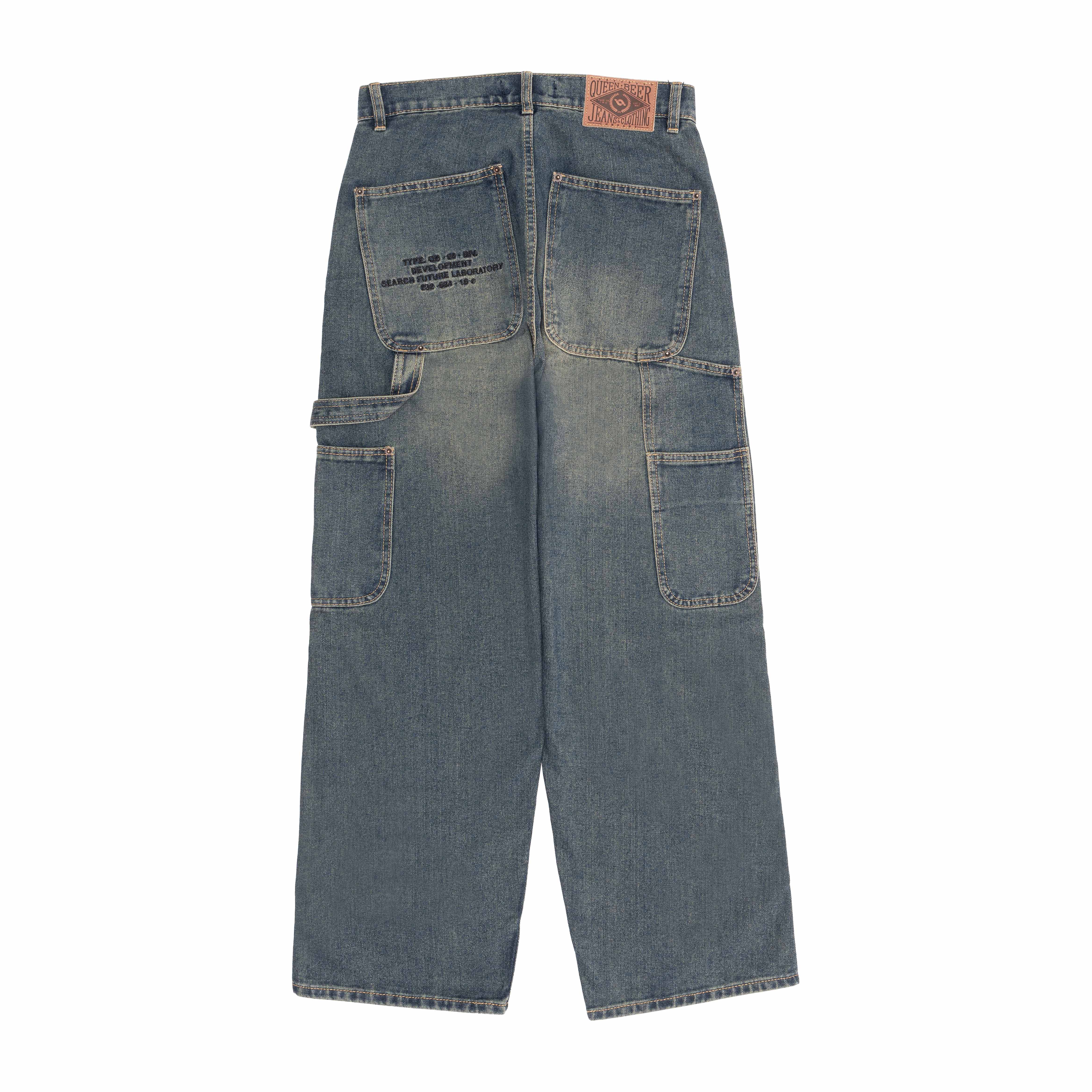 Queenbeer - Double Knee Carpenter Pants Baggy Fit Jonnah Blue Washed