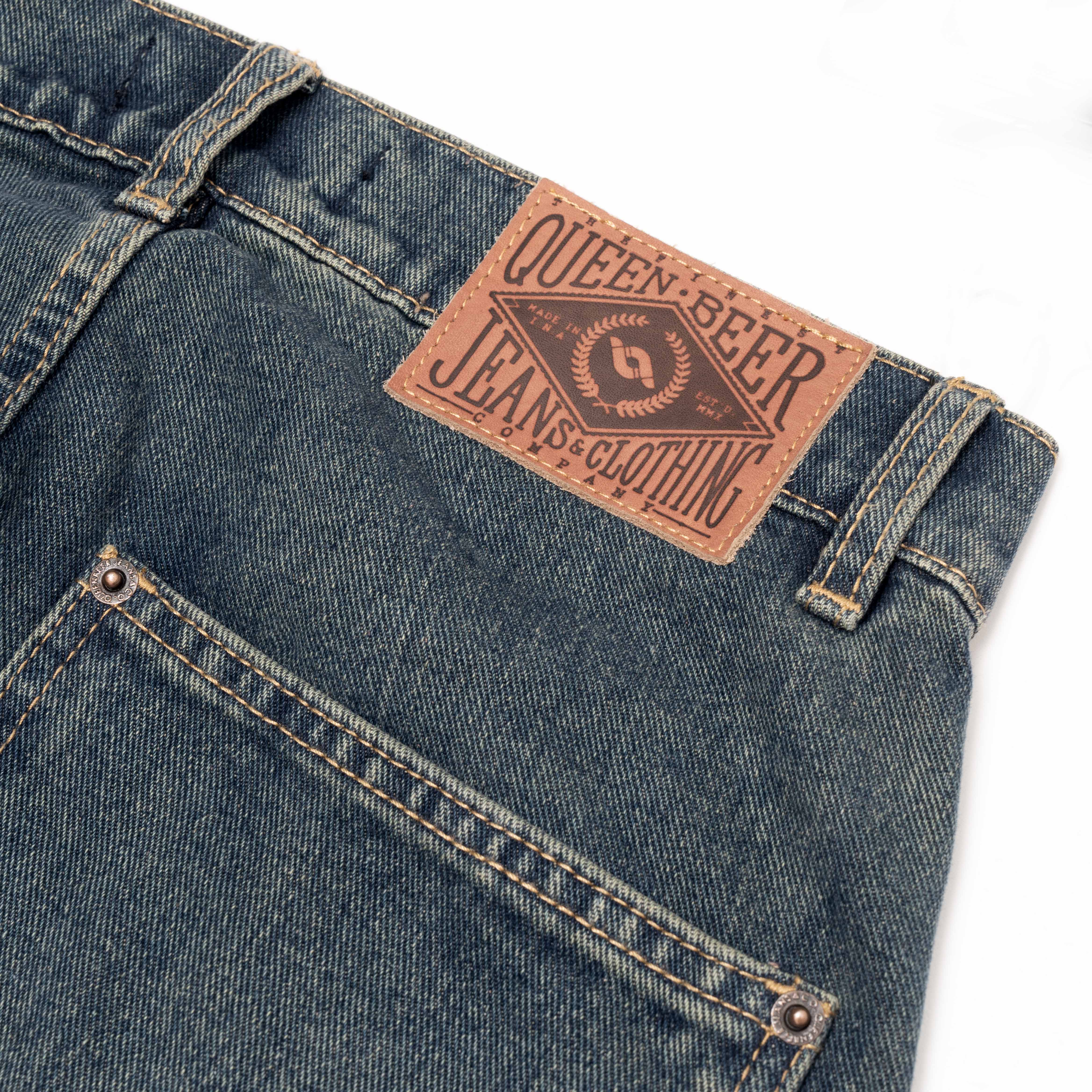 Queenbeer - Double Knee Carpenter Pants Baggy Fit Jonnah Blue Washed
