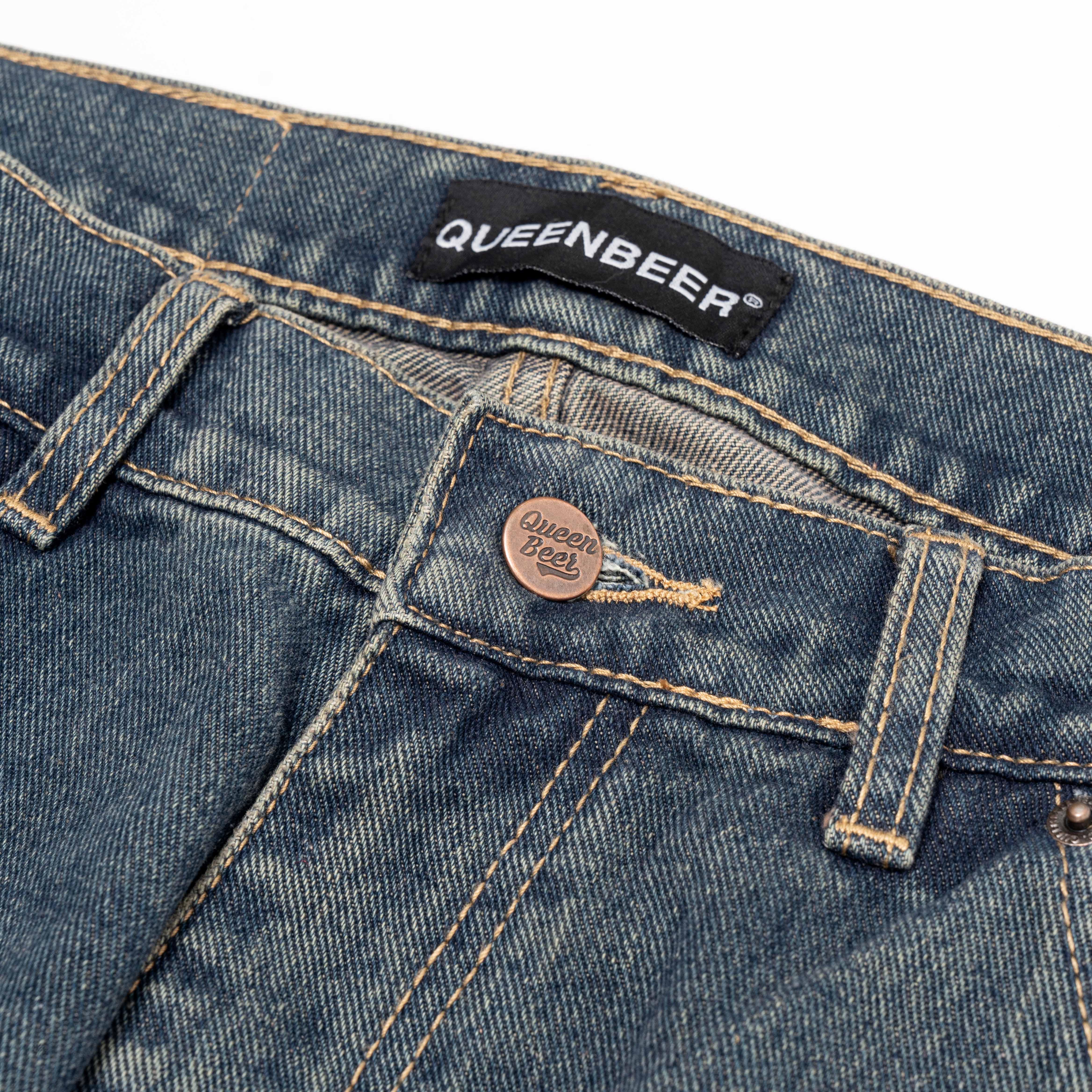 Queenbeer - Double Knee Carpenter Pants Baggy Fit Jonnah Blue Washed