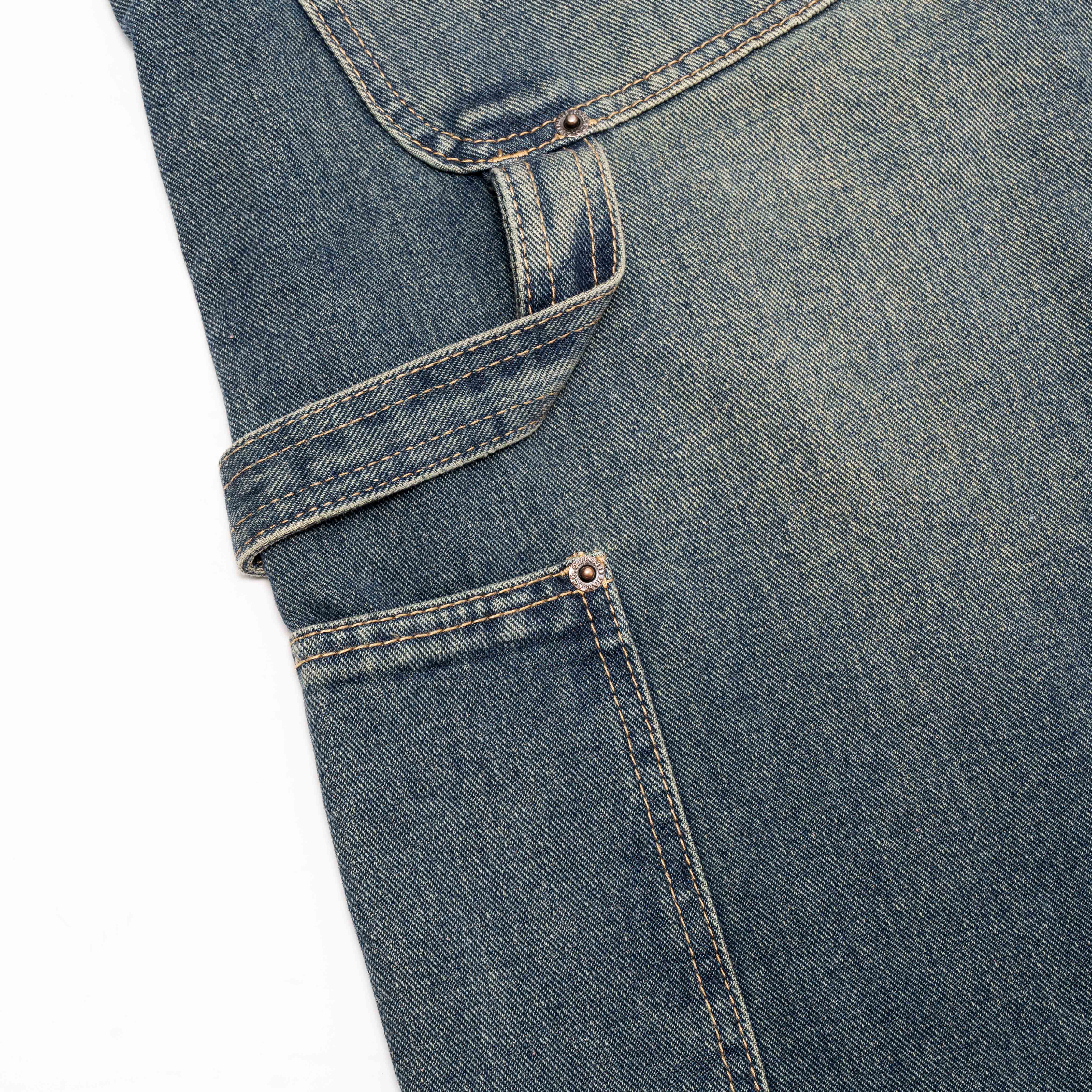 Queenbeer - Double Knee Carpenter Pants Baggy Fit Jonnah Blue Washed