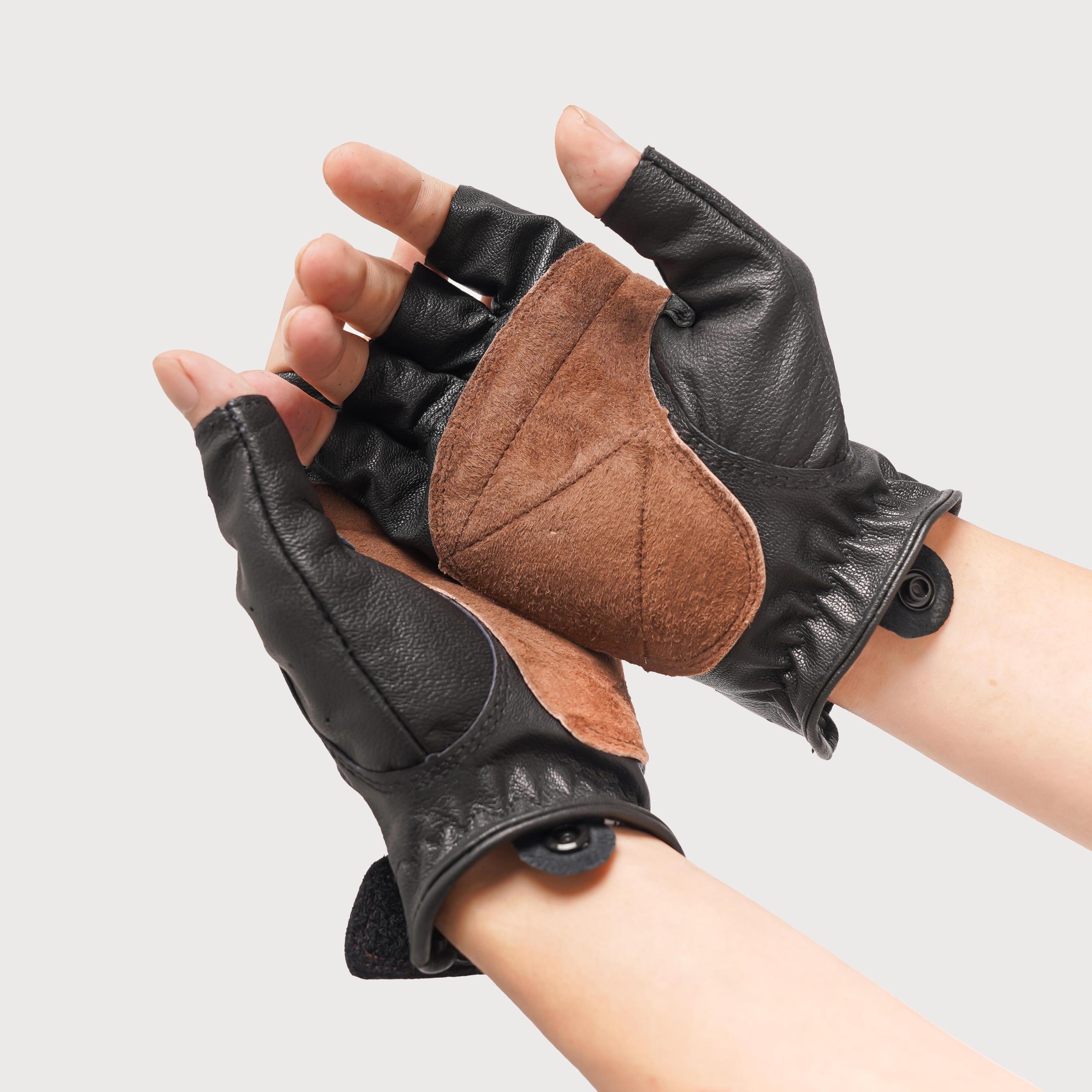 Queenbeer - Leather Half Finger Gloves Riding Steve Black | Sarung Tangan Motor Pria