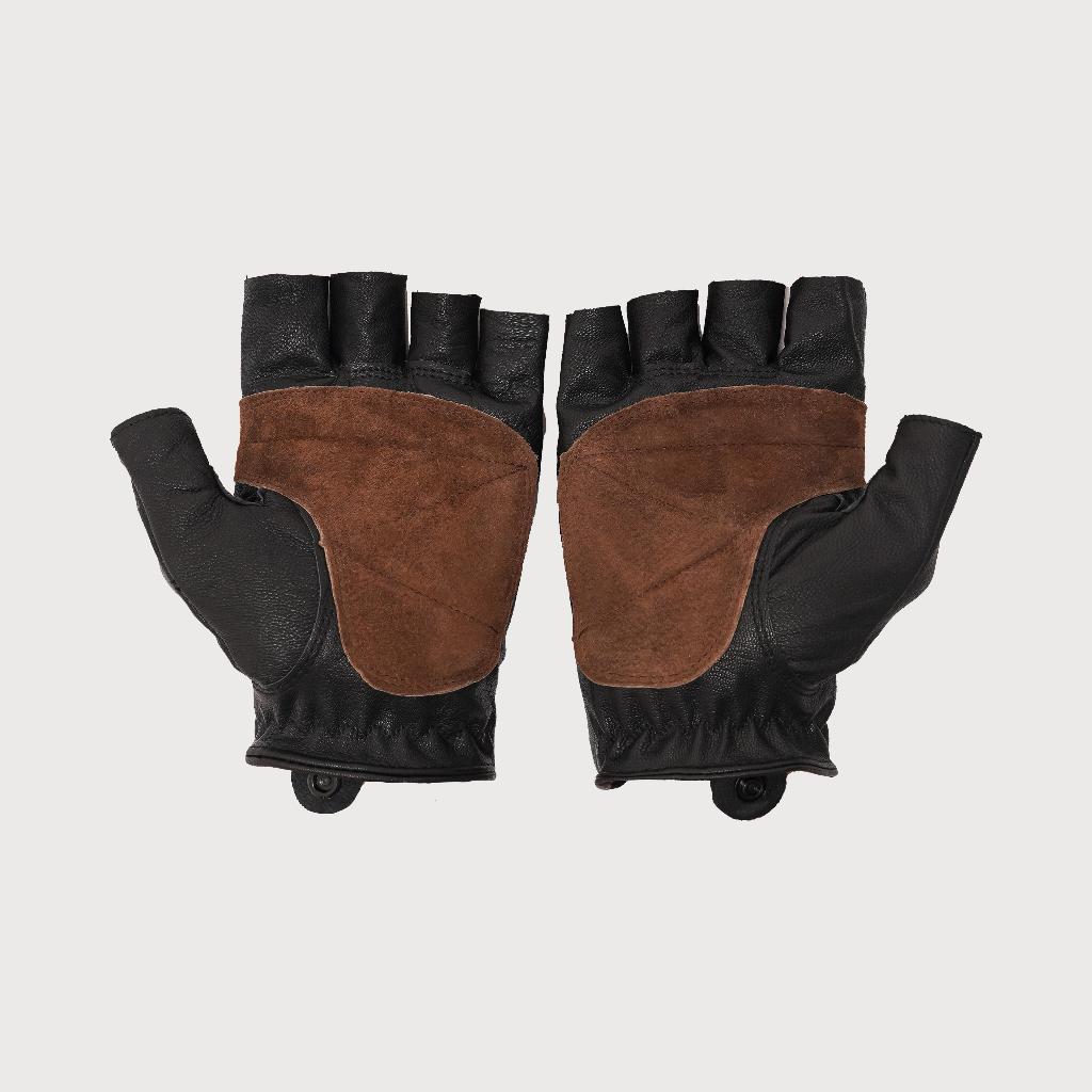 Queenbeer - Leather Half Finger Gloves Riding Steve Black | Sarung Tangan Motor Pria