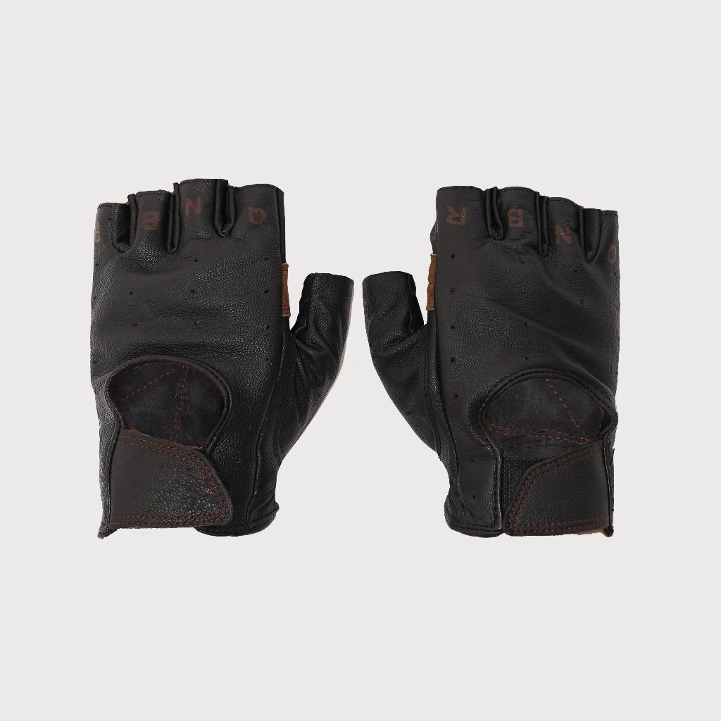 Queenbeer - Leather Half Finger Gloves Riding Steve Black | Sarung Tangan Motor Pria