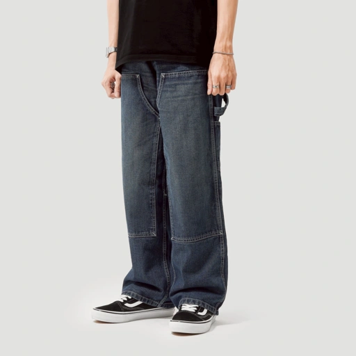 Image of Queenbeer - Double Knee Carpenter Pants Morty Blue Washed